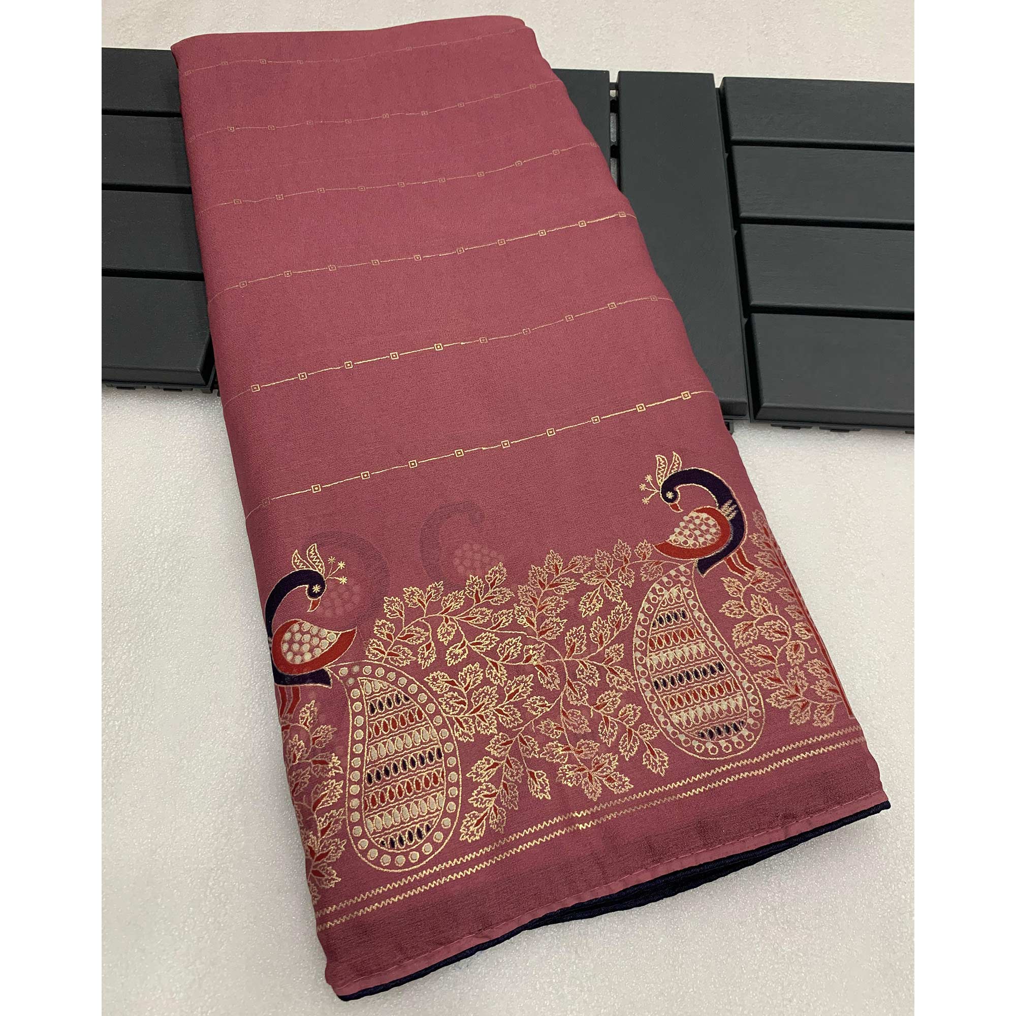 Mauve Floral Foil Printed Georgette Saree