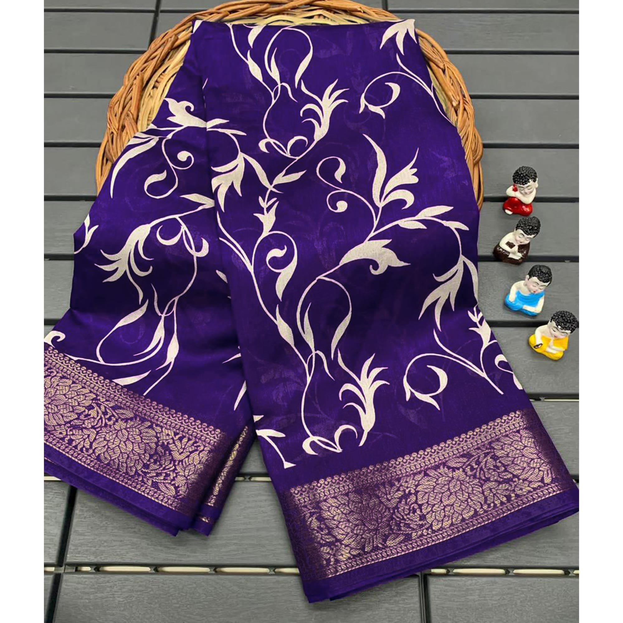 Violet Printed Cotton Silk Saree
