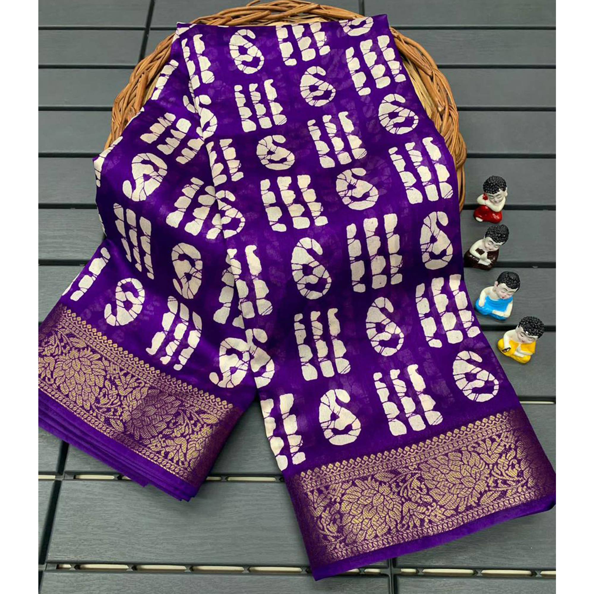 Violet Printed Cotton Silk Saree