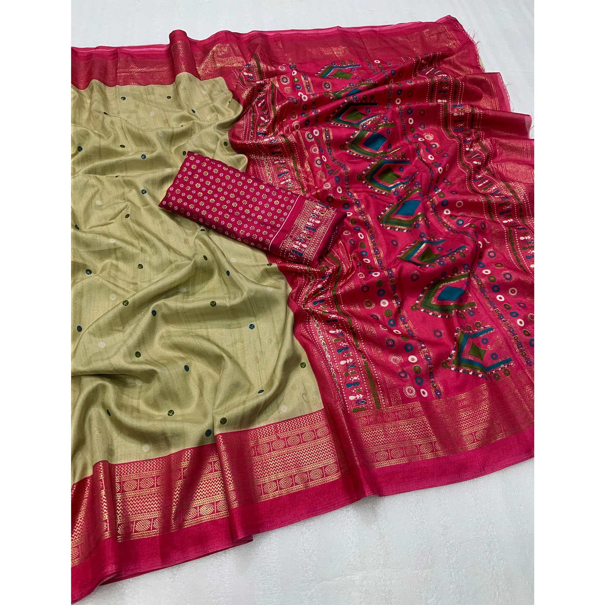 Beige Patola Printed Dola Silk Saree