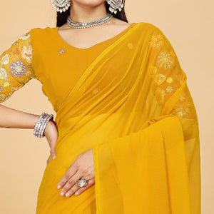 Yellow Solid Georgette Saree With Tassels
