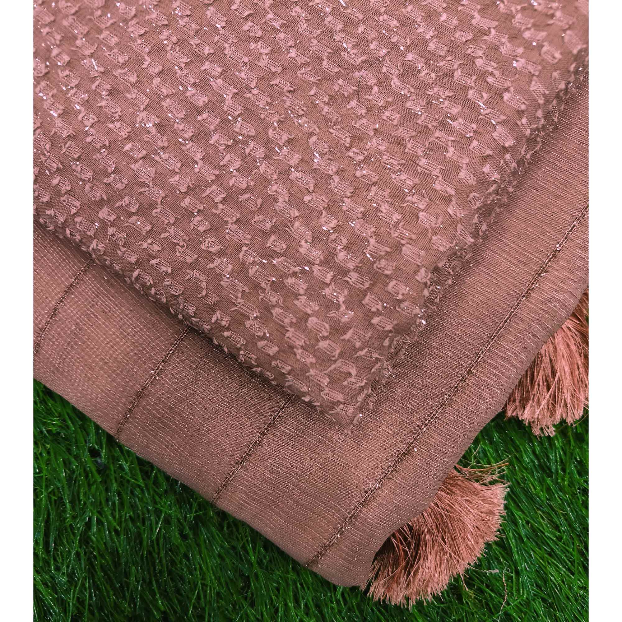 Peach Woven Chiffon Saree with Tassels