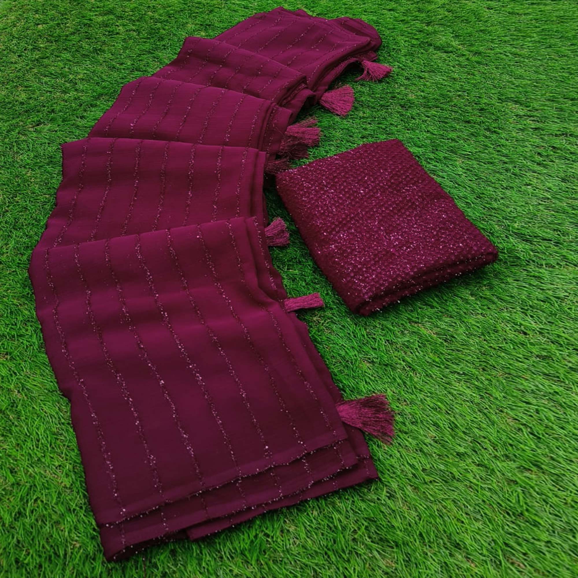 Purple Woven Chiffon Saree with Tassels