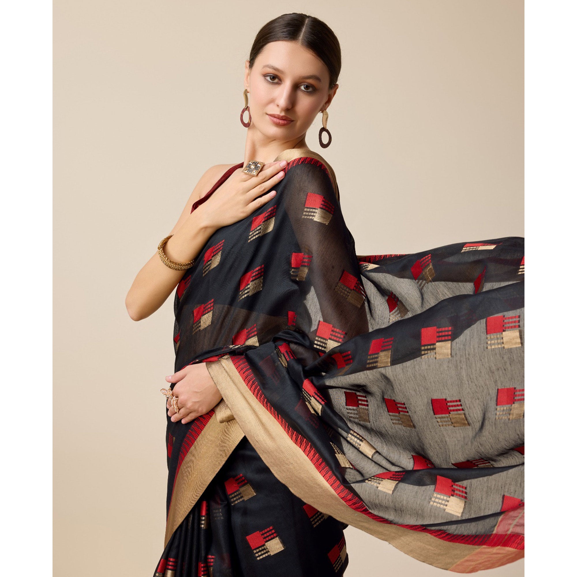 Black Zari Woven Cotton Silk Saree