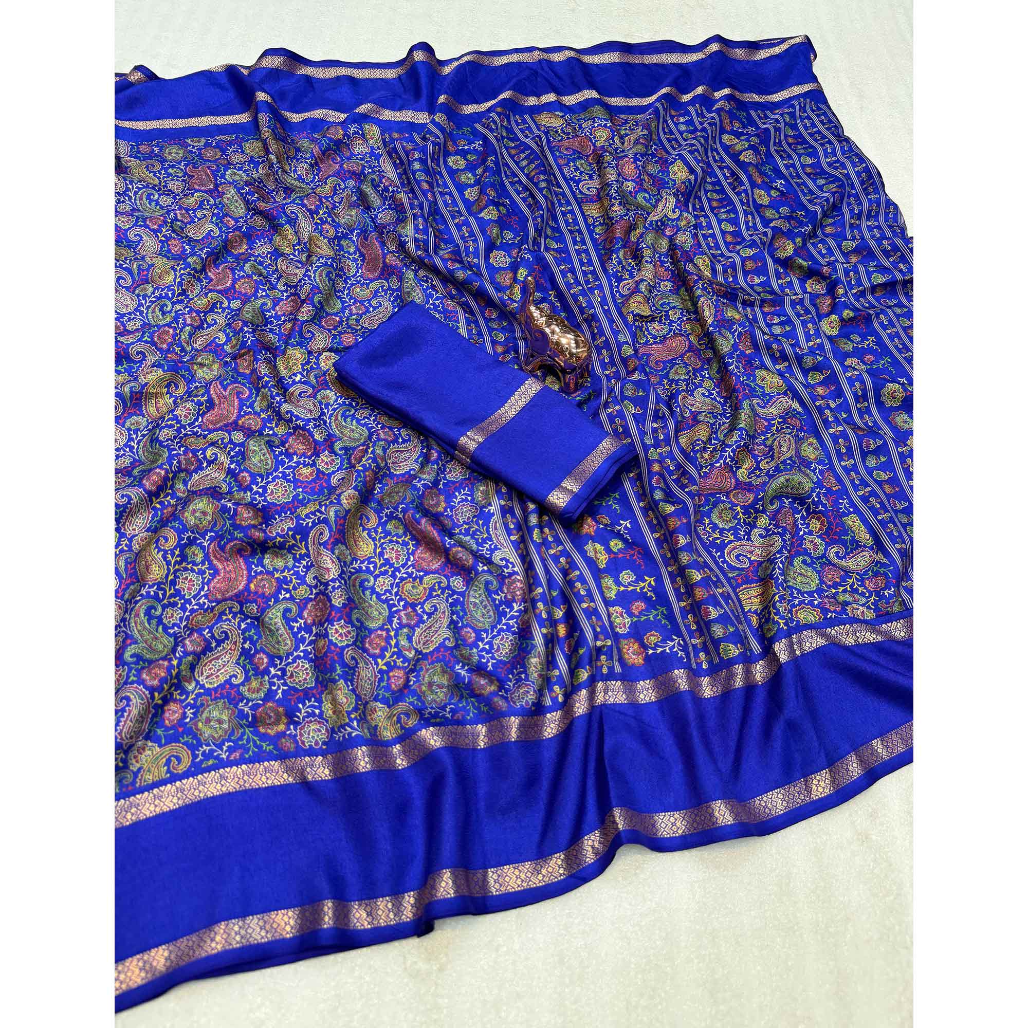 Gorgeous Blue Soft Silk Blend Saree Featuring Classic Paisley Prints for Elegant Occasions