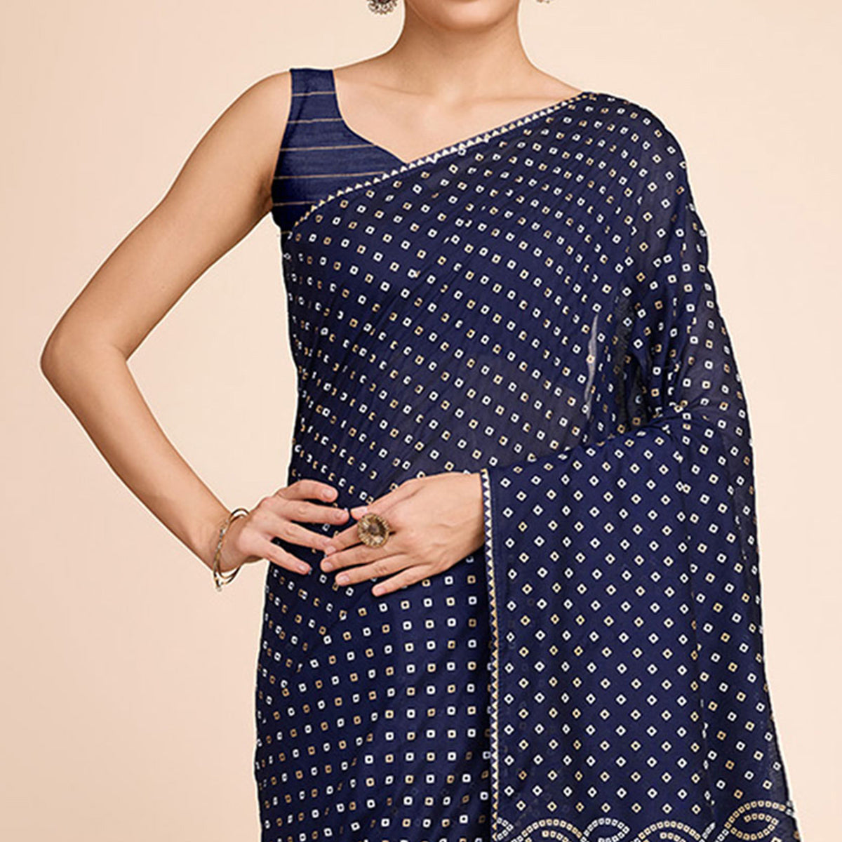 Blue Bandhani Printed Cotton Silk Saree