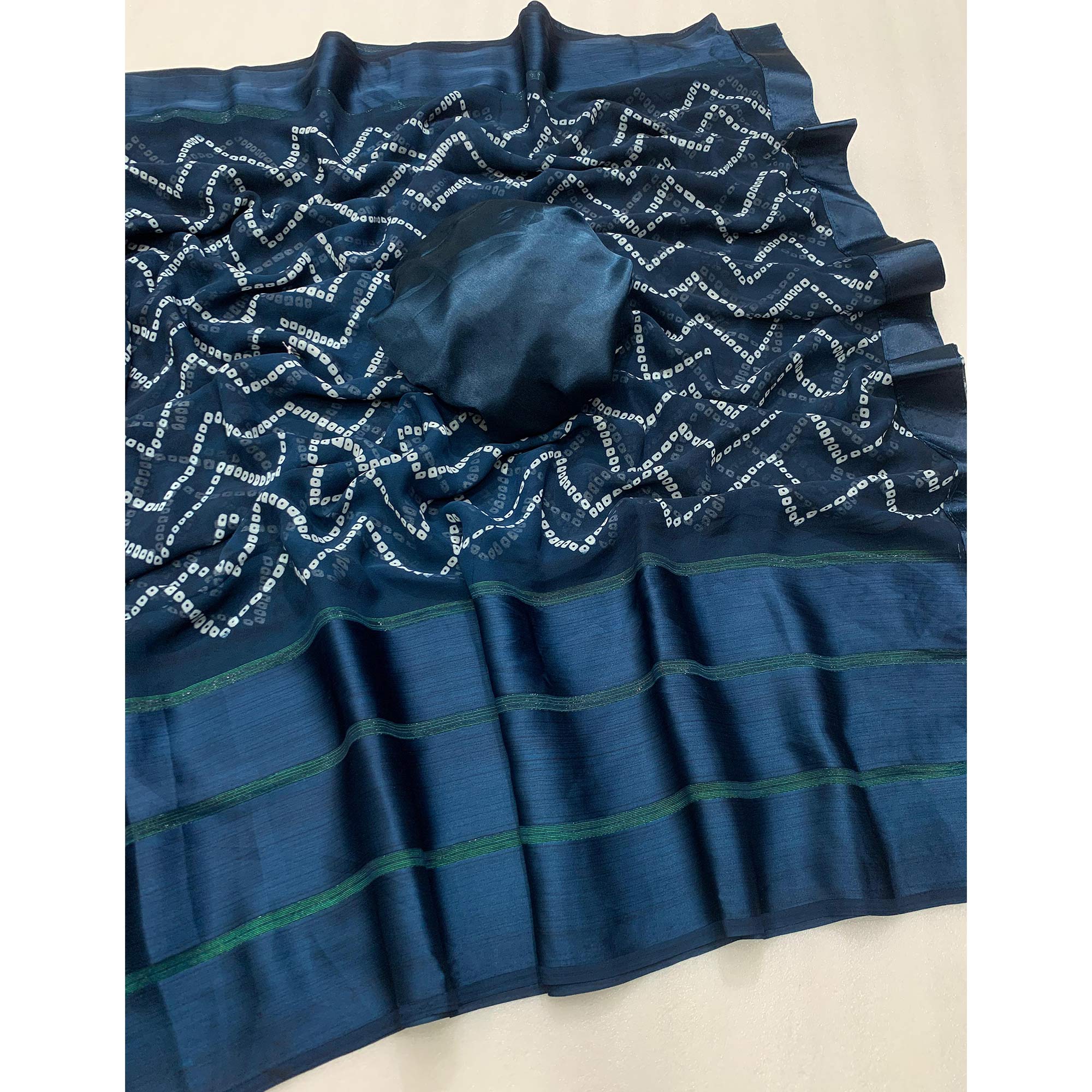 Blue Bandhani Printed Georgette Saree