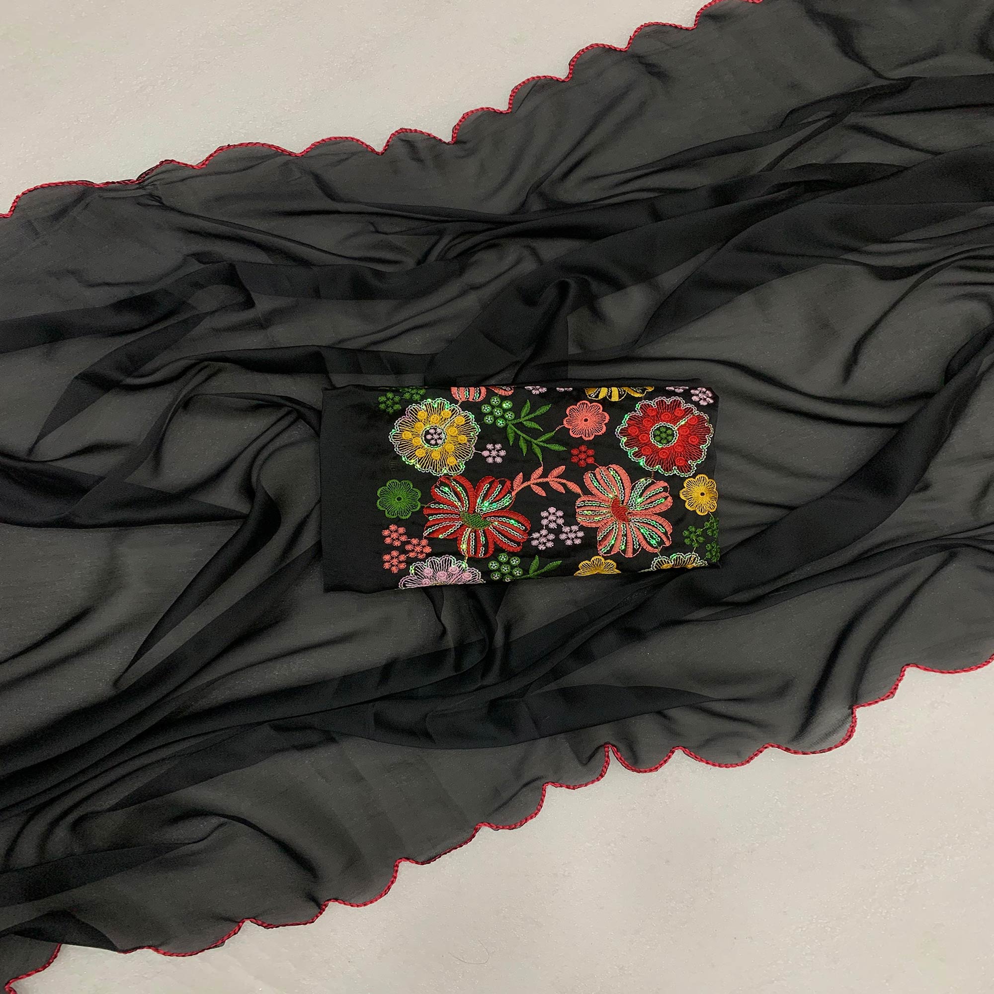 Black Solid Art Silk Saree With Embroidered Border