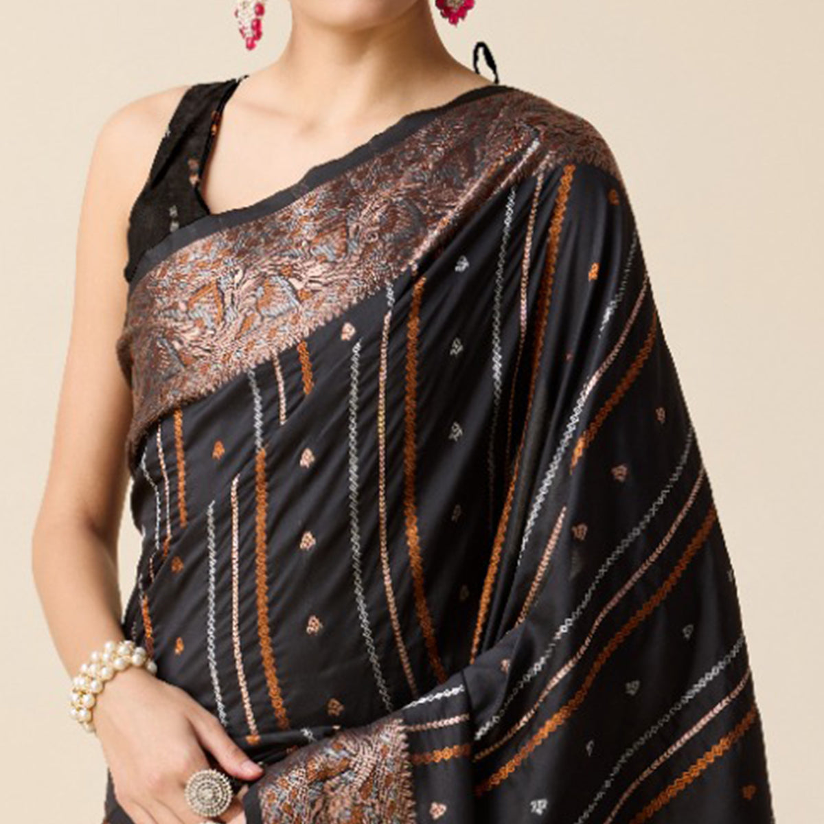 Black Floral Woven Pure Silk Saree