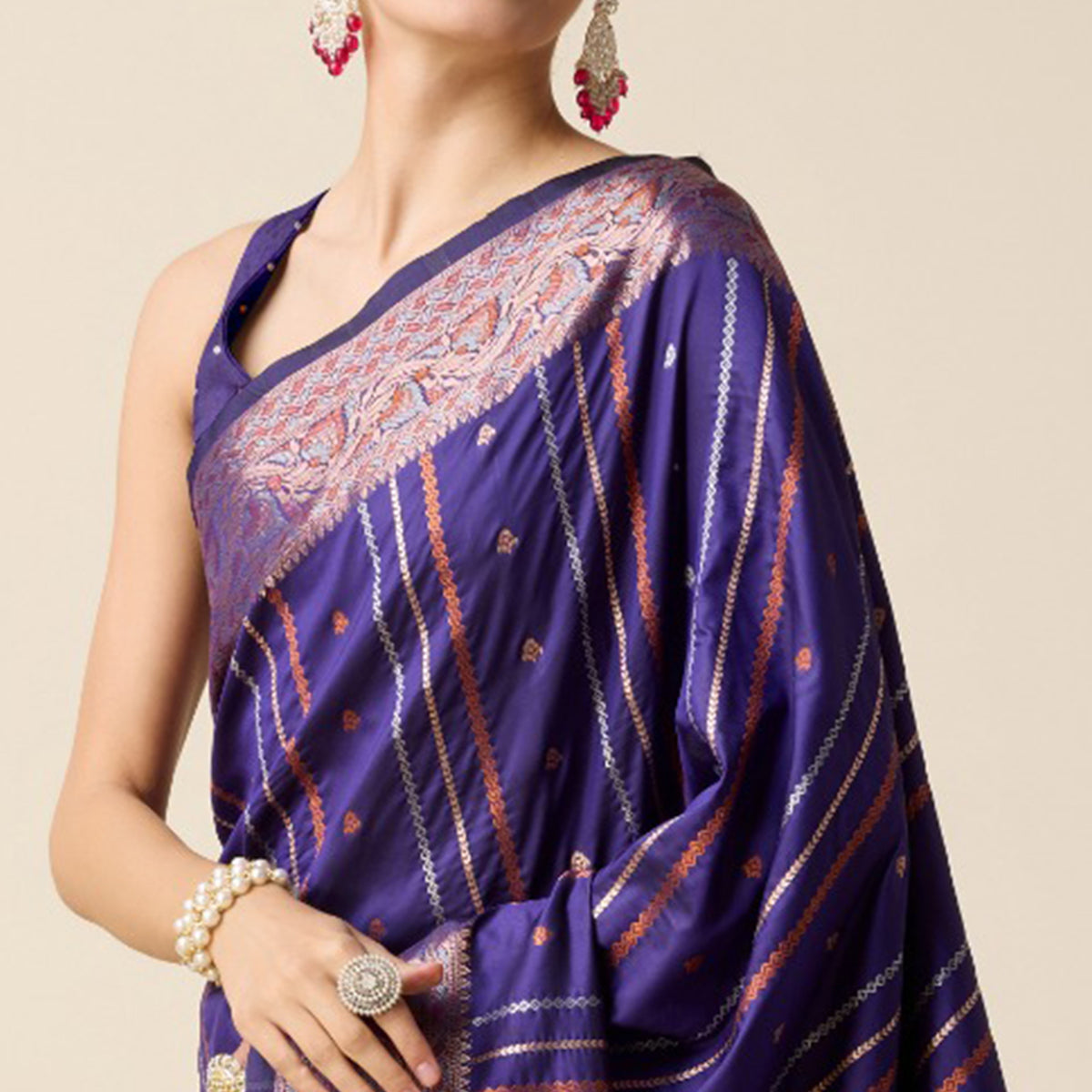 Blue Floral Woven Pure Silk Saree