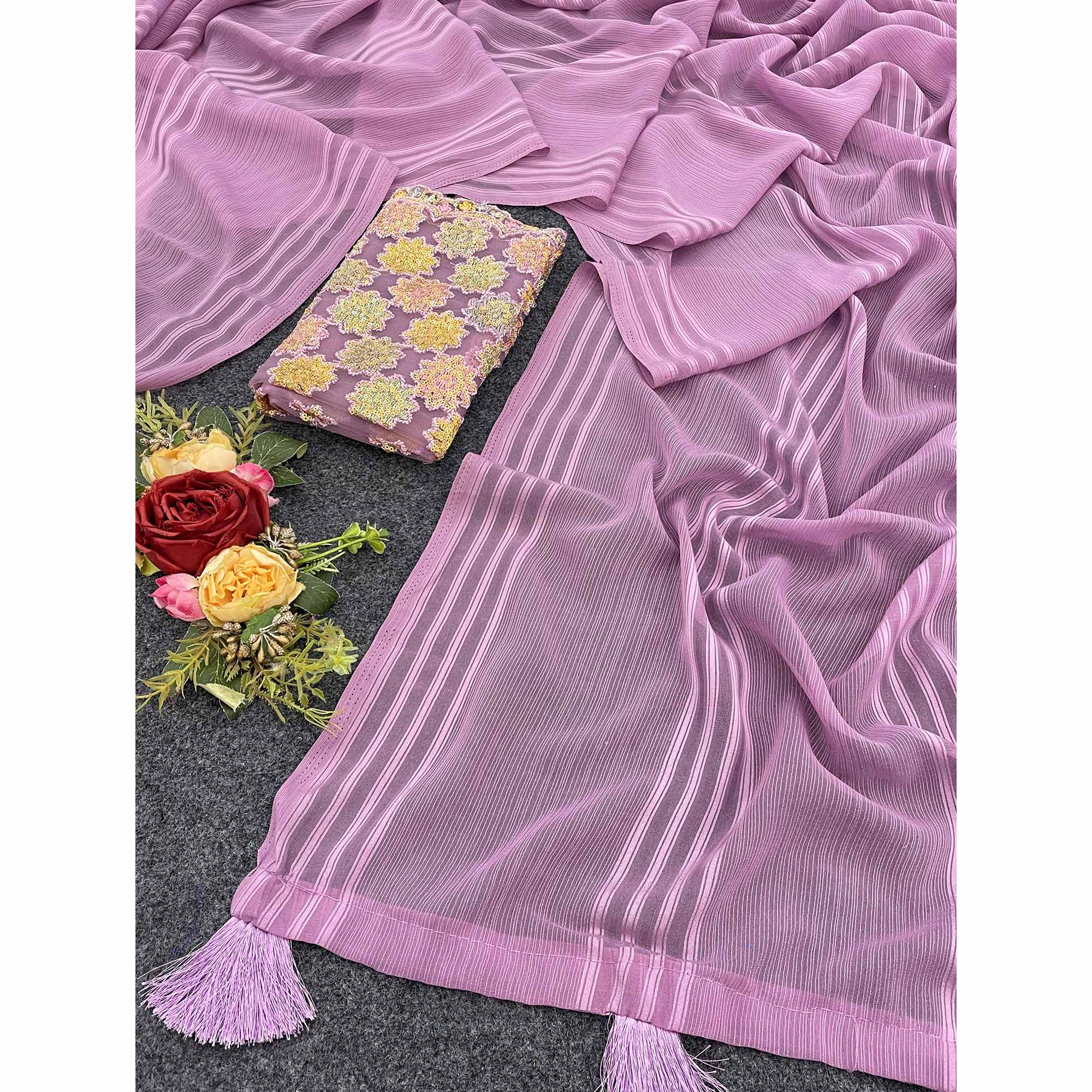 Purple Zari Striped Woven Georgette Saree