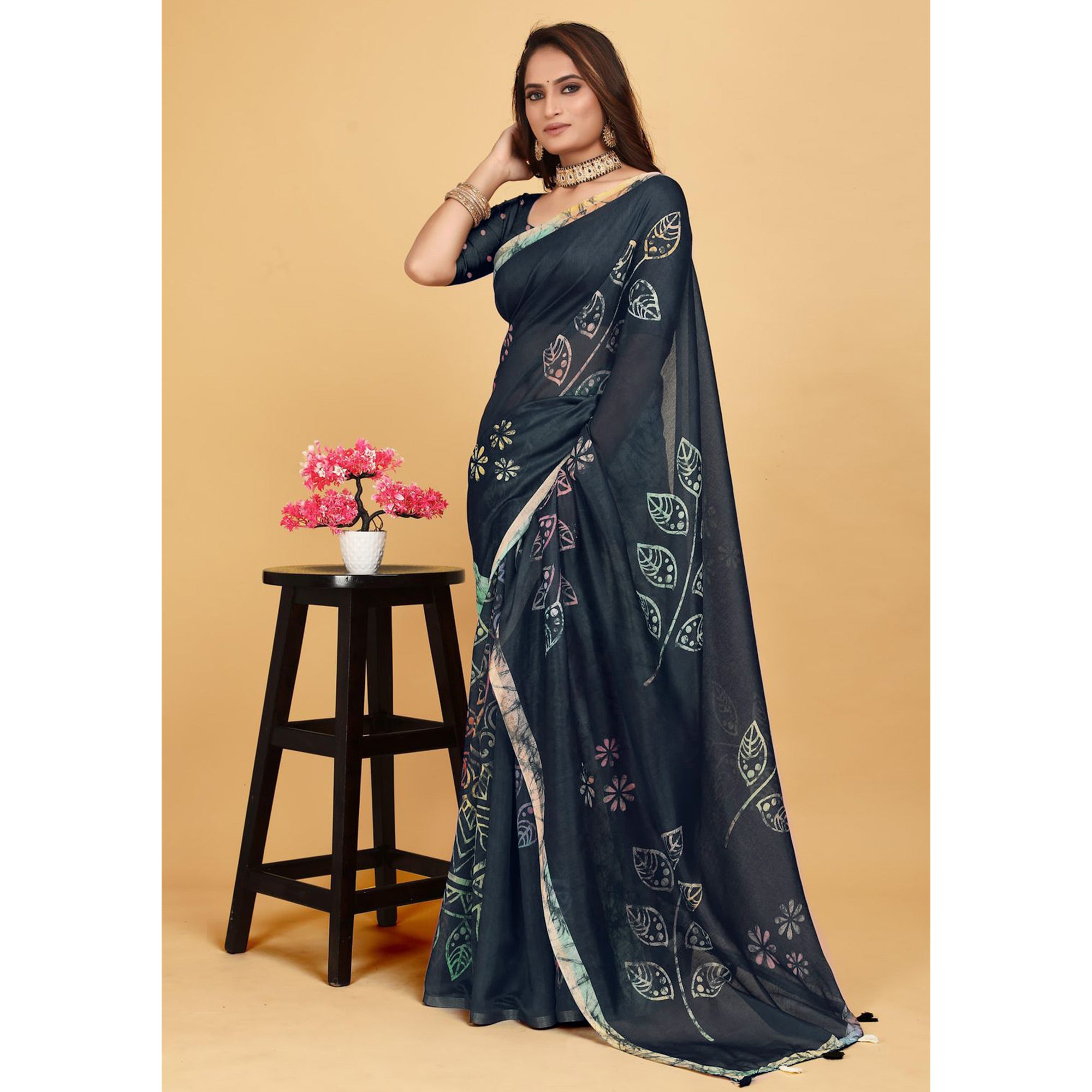 Black Kalamari Printed Chanderi Saree