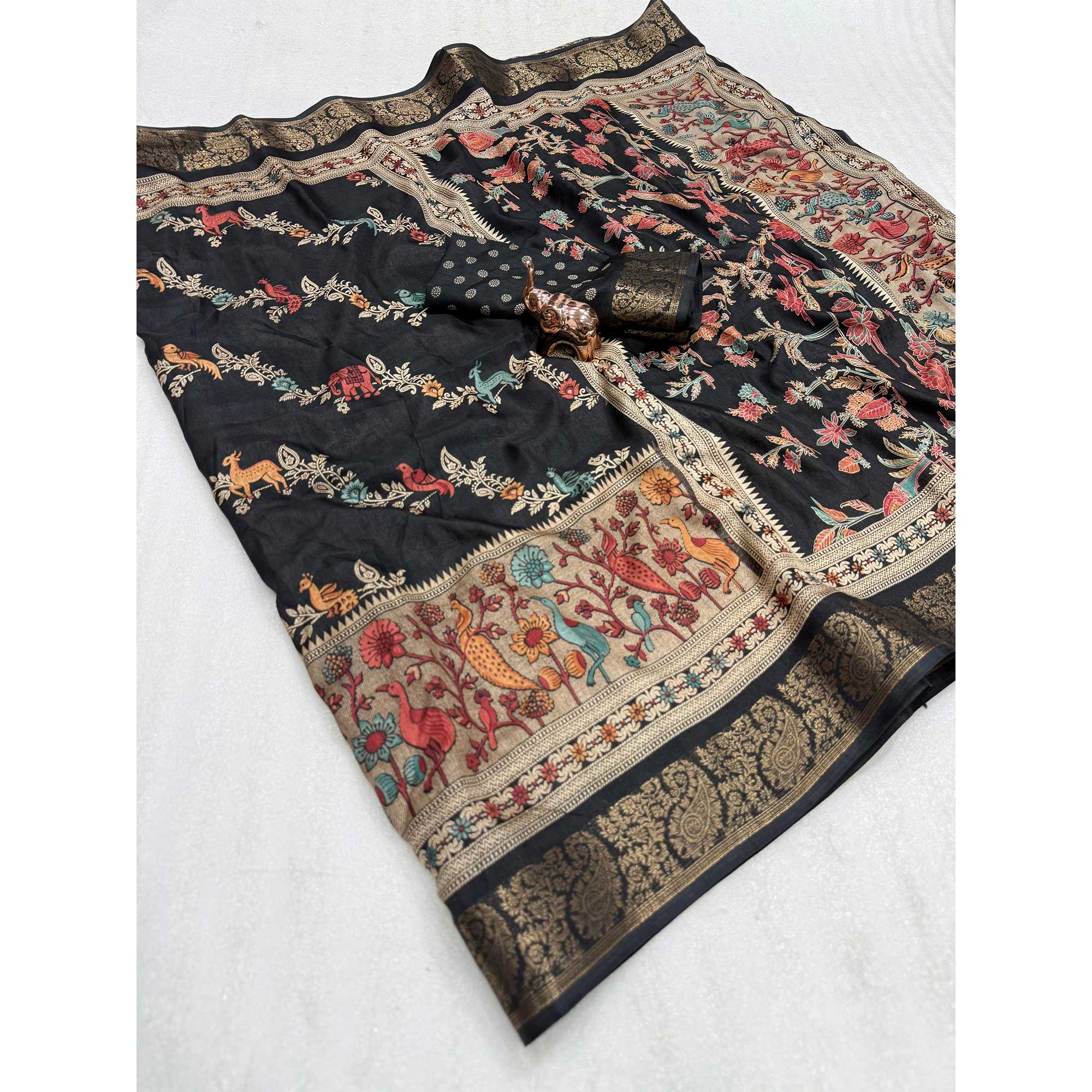 Designer Black Dola Silk Saree Featuring Intricate Floral Zari Weaving