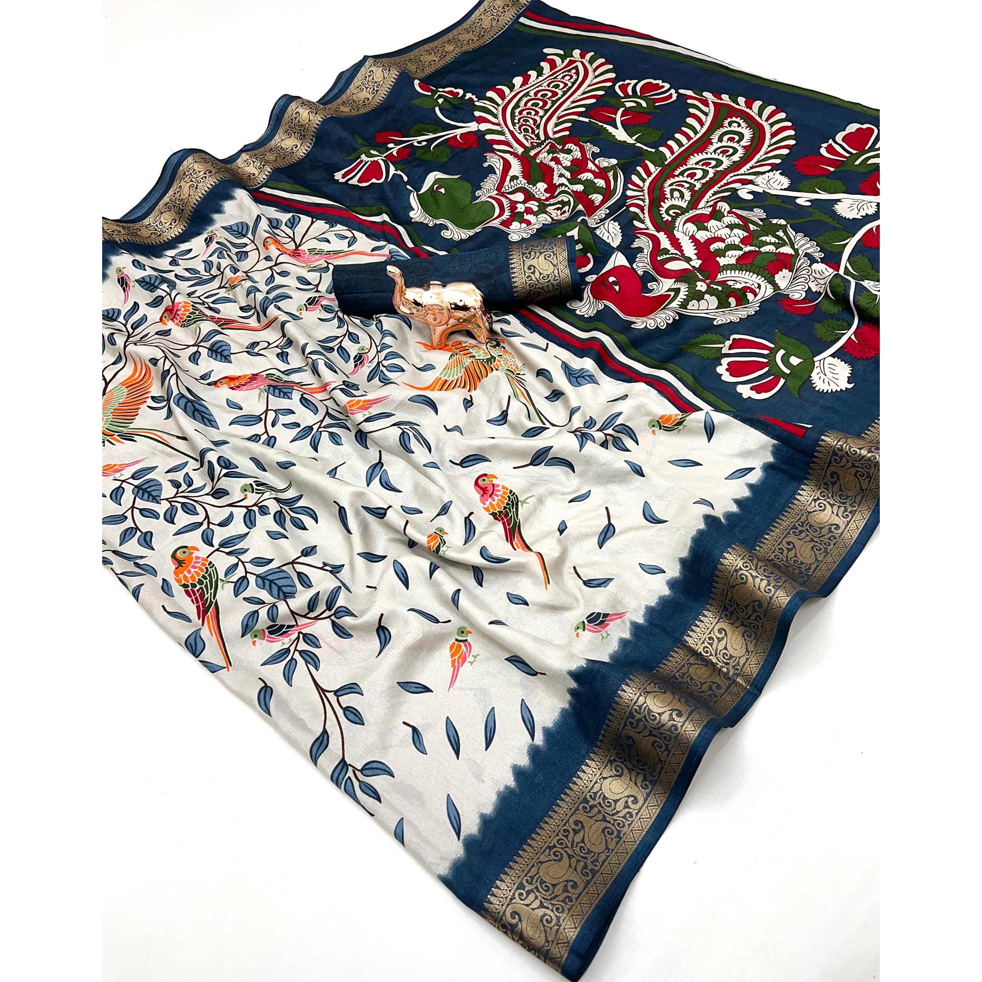 Designer Off White Dola Silk Saree Featuring Intricate Floral Zari Weaving