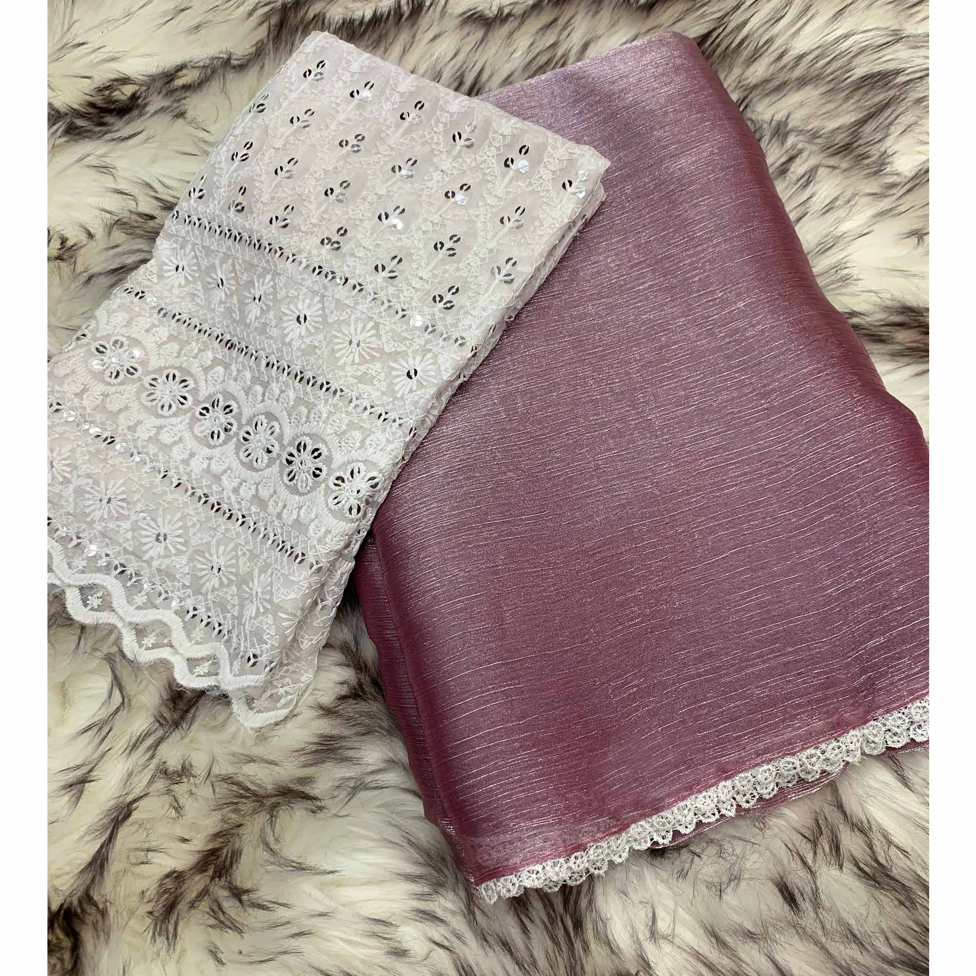 Mauve Solid Chiffon Saree Saree With Lace Border