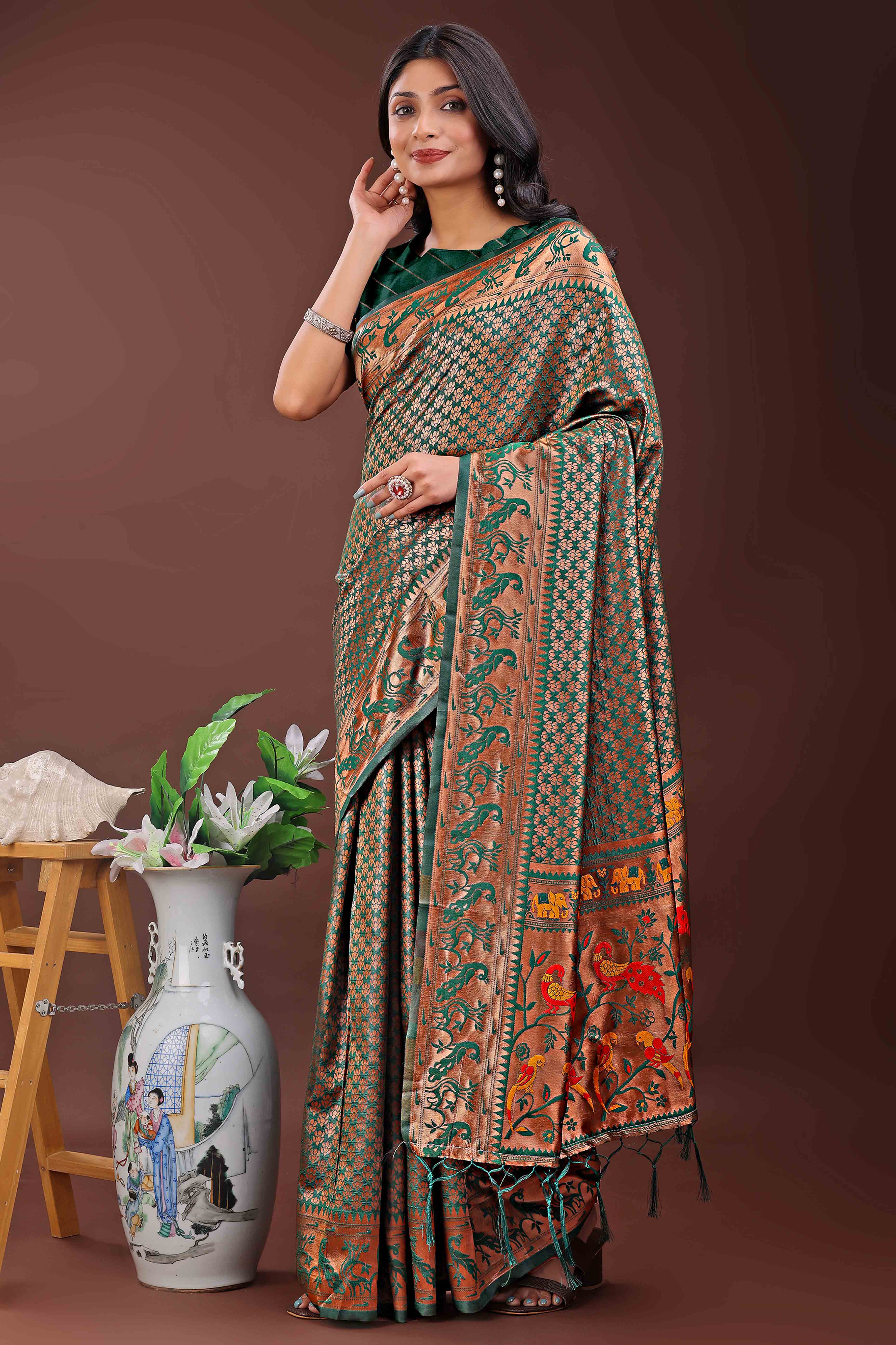 Green Saree in Banarasi Silk with Luxurious Zari Brocade Weaving
