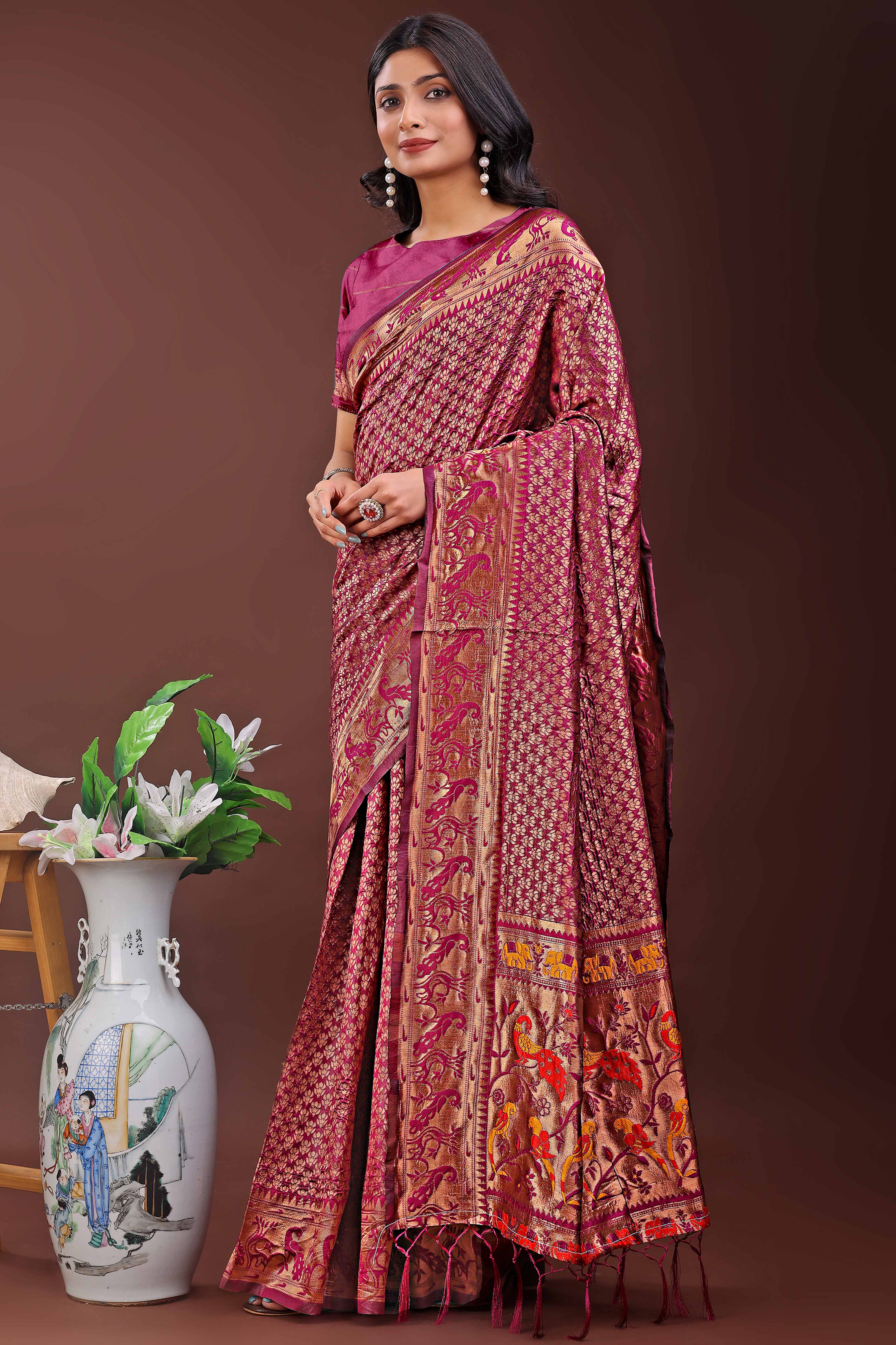 Magenta Saree in Banarasi Silk with Luxurious Zari Brocade Weaving