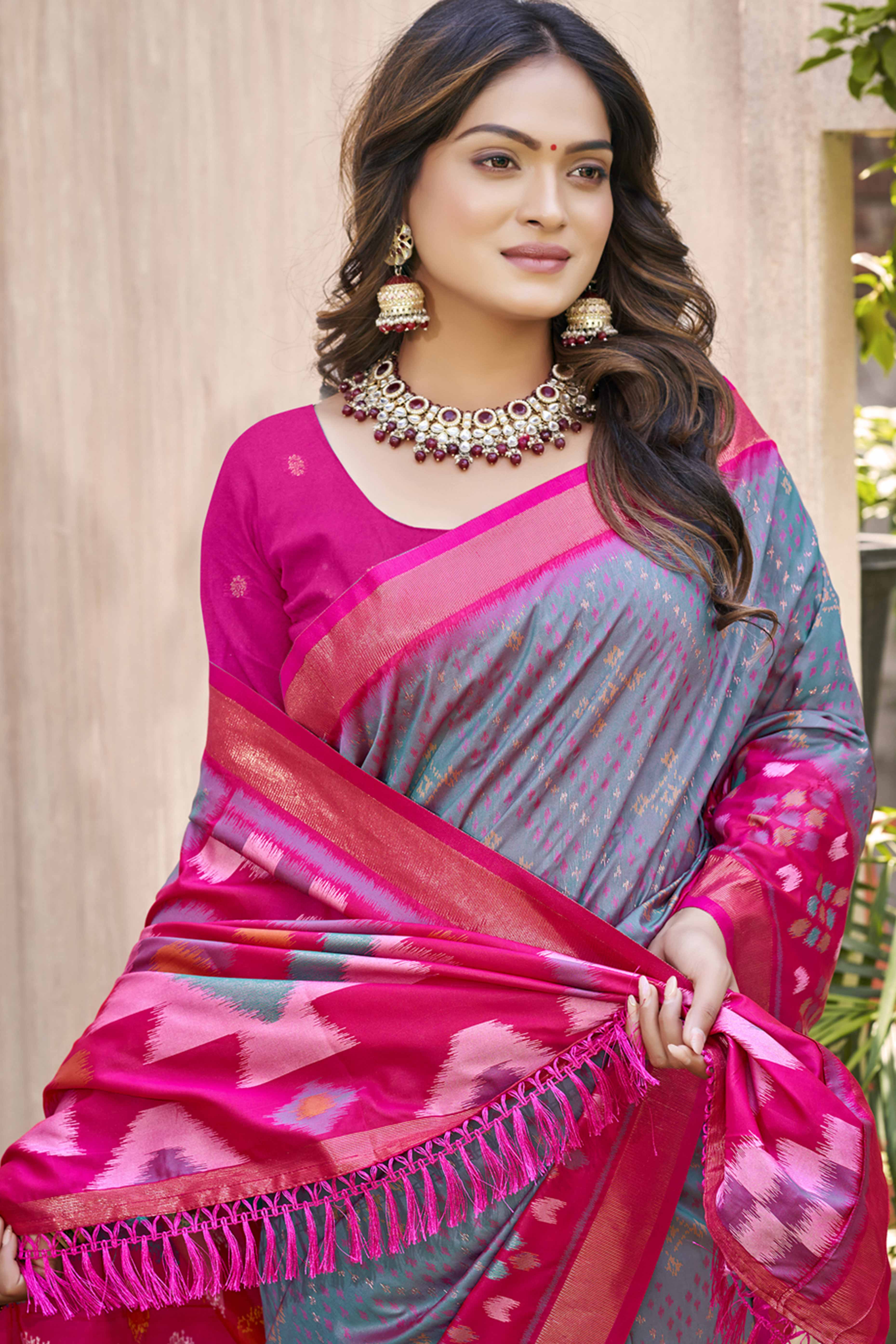 Grey Ikkat Woven Silk Saree for Festive Celebrations