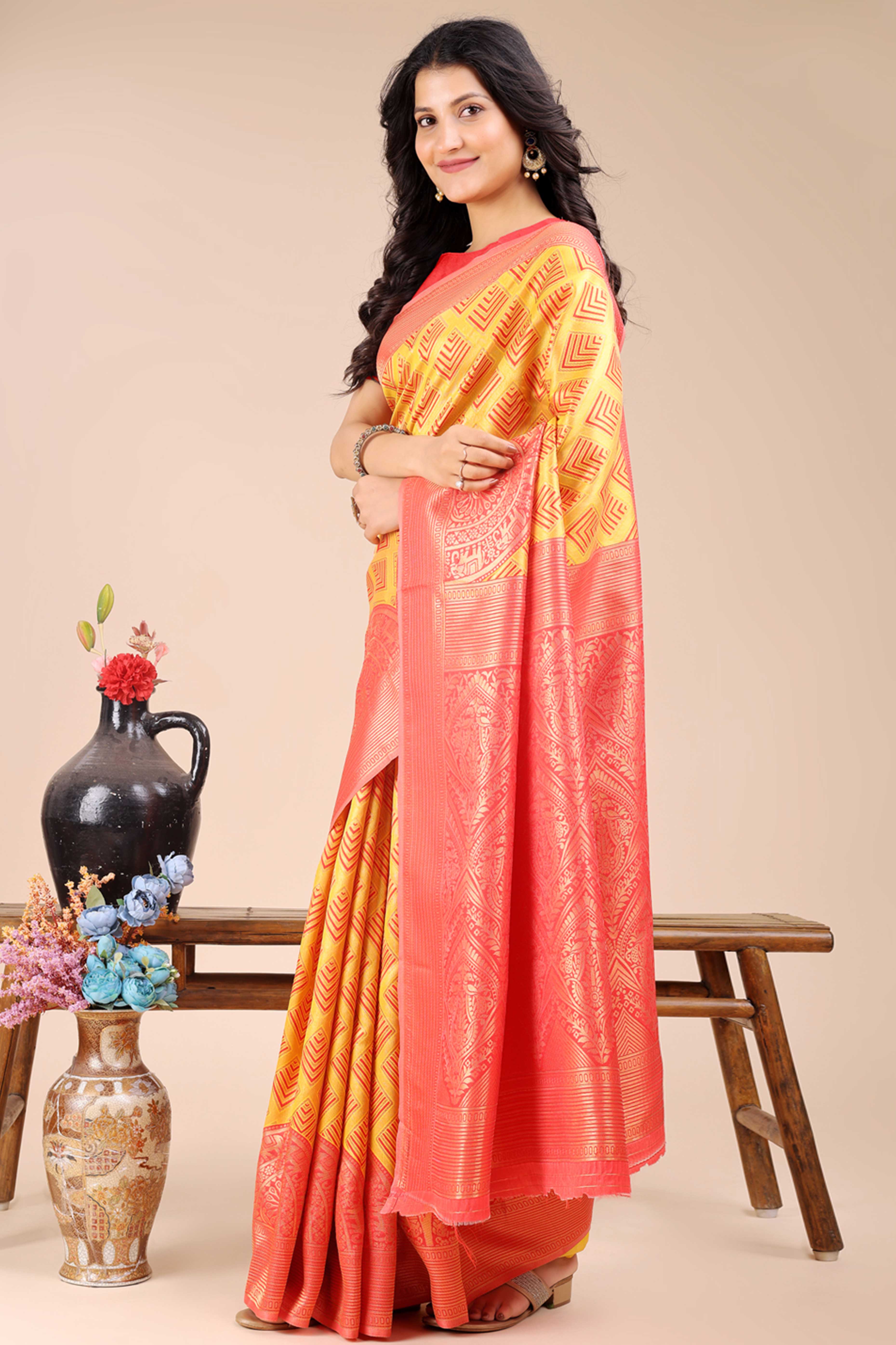 Yellow Zari Woven Banarasi Silk Saree with Luxurious Detailing