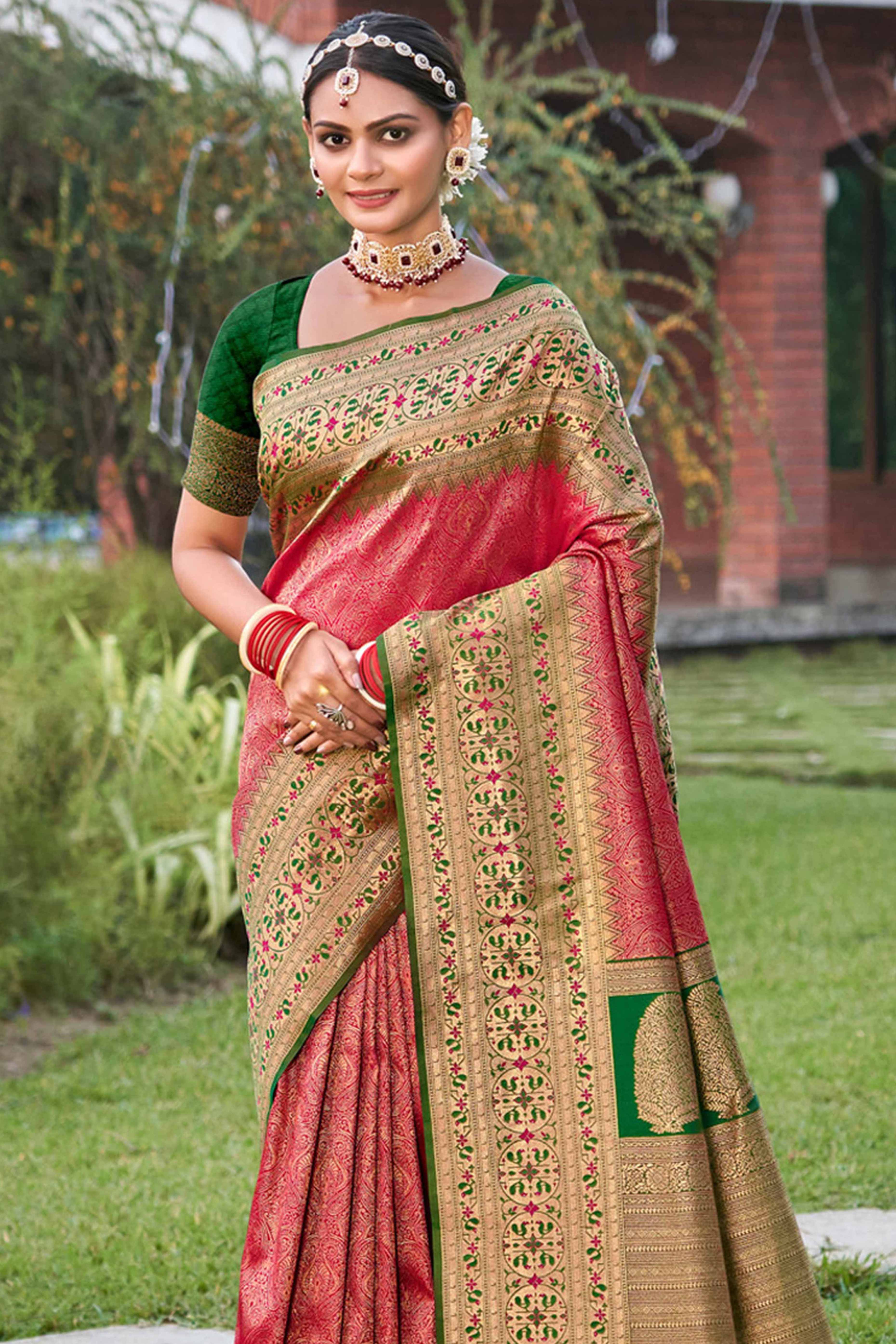 Pink Floral Zari Woven Saree In Banarasi Silk With Delicate Tassel Accents Pallu