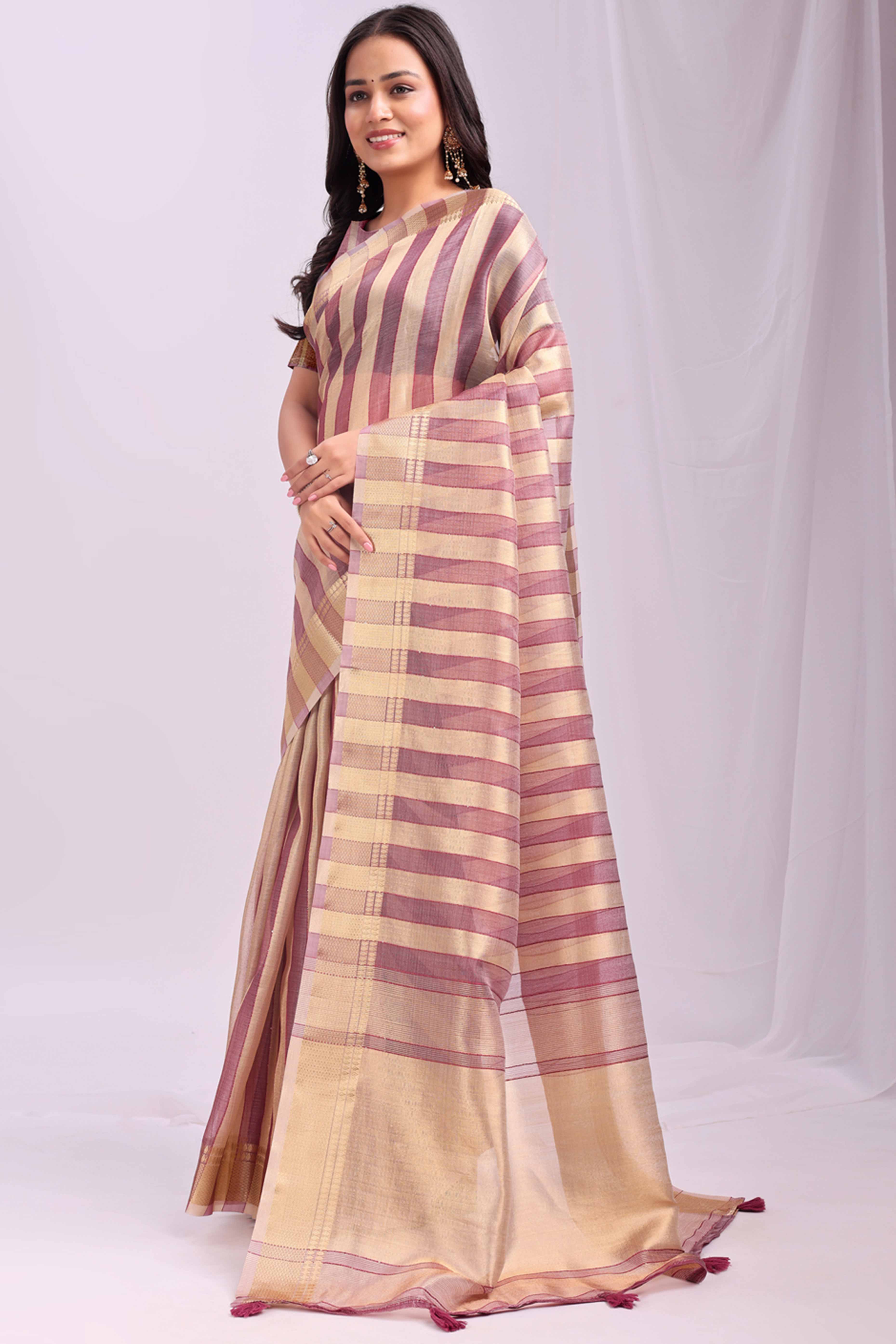 Purple Lightweight Organza Saree with Rich Zari Stripes Pattern