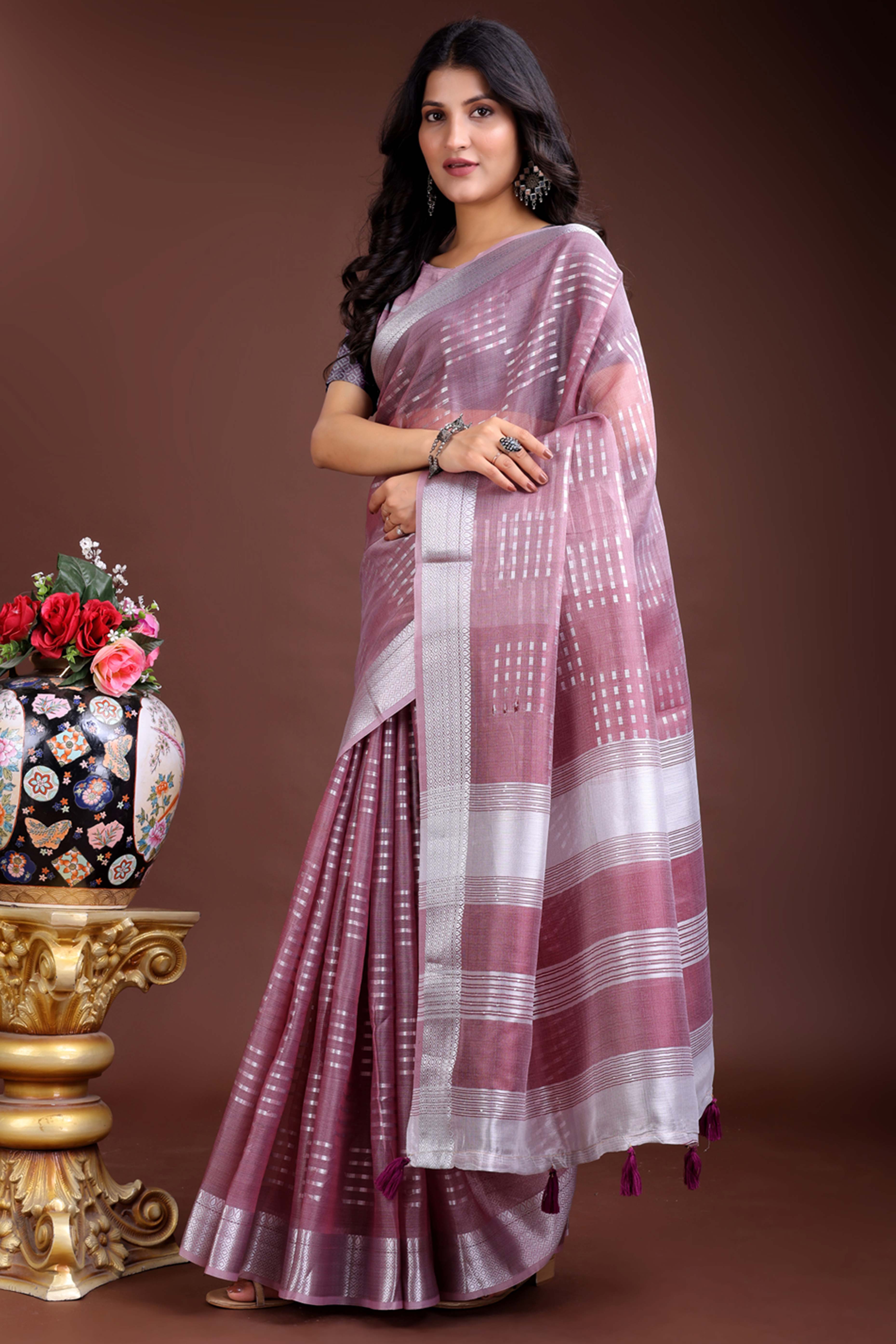 Grey Organza Saree with Zari Woven Artistry