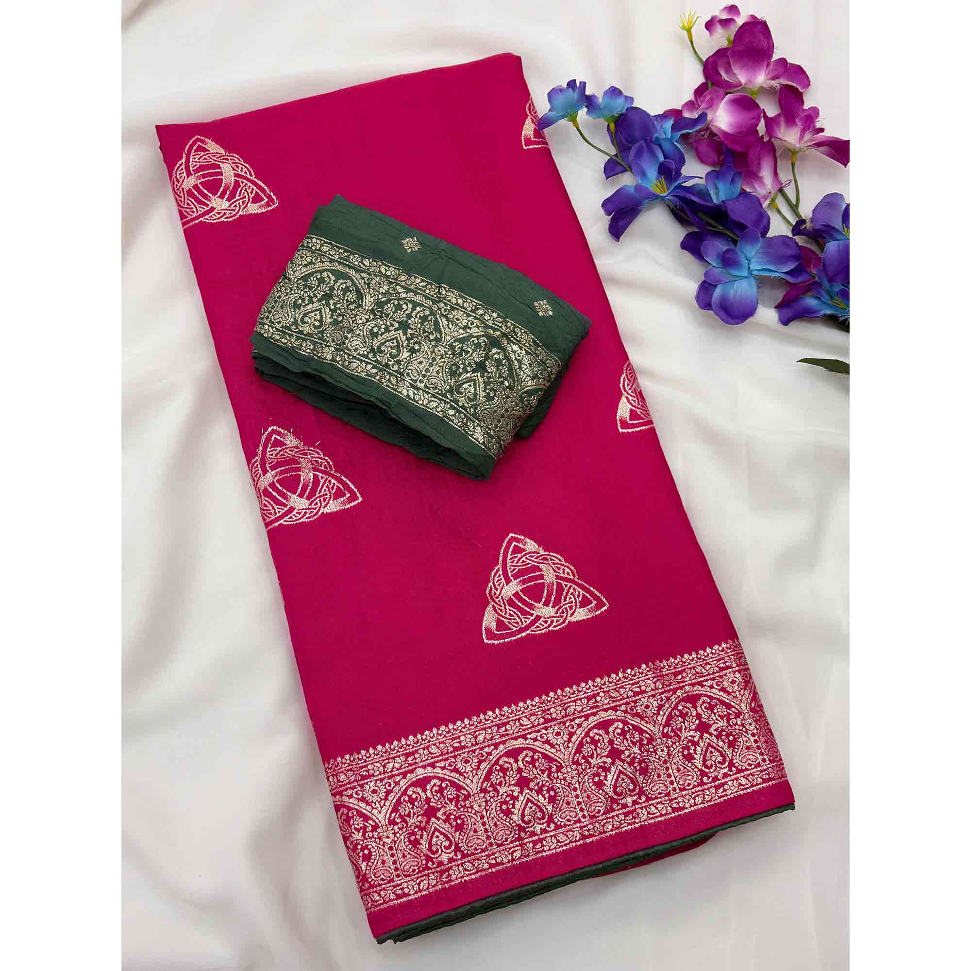Pink Festive Wear Muslin Soft Saree Enriched with Intricate Meenakari Zari Designs