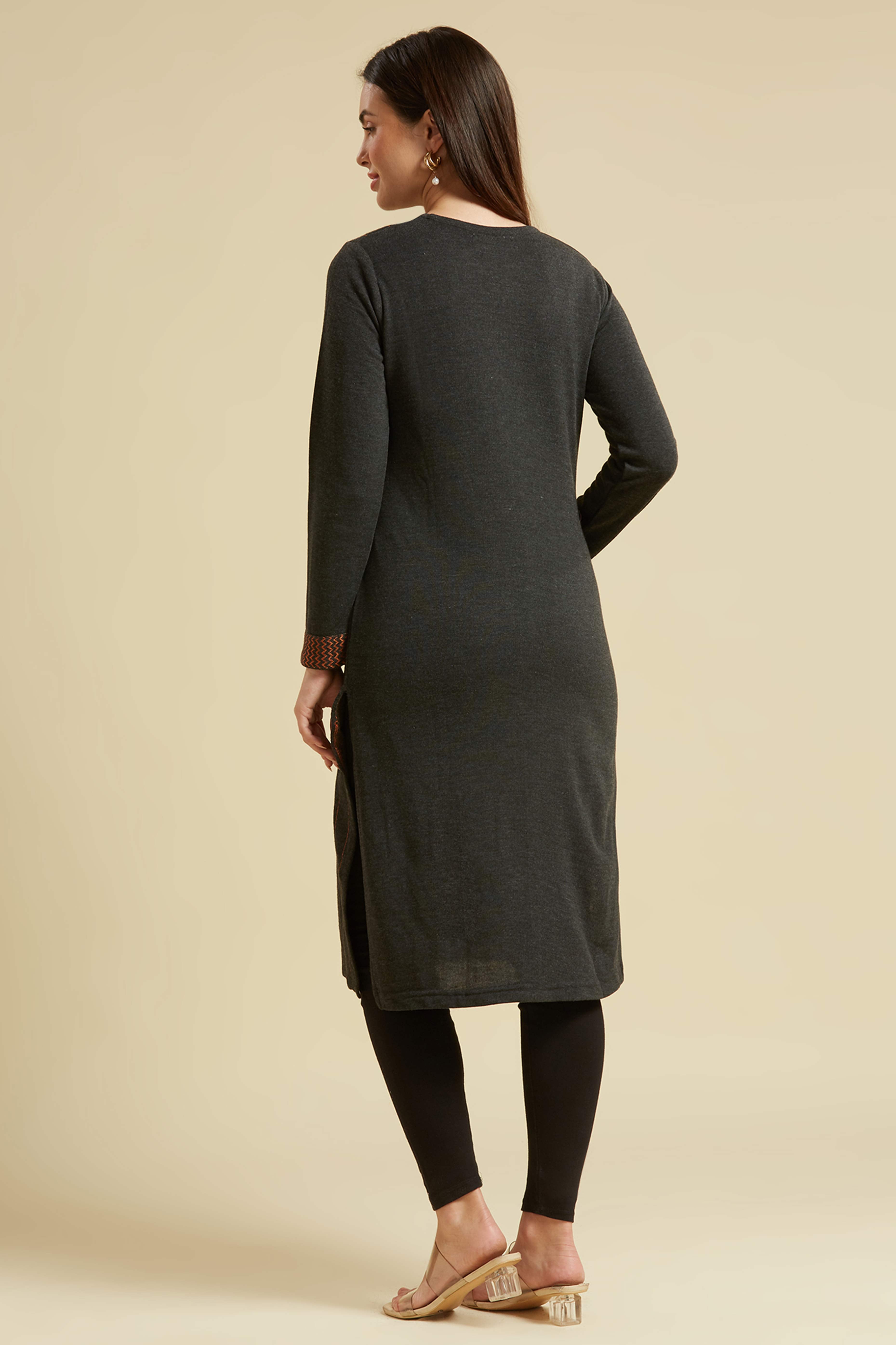 Grey Woolen Straight Kurti
