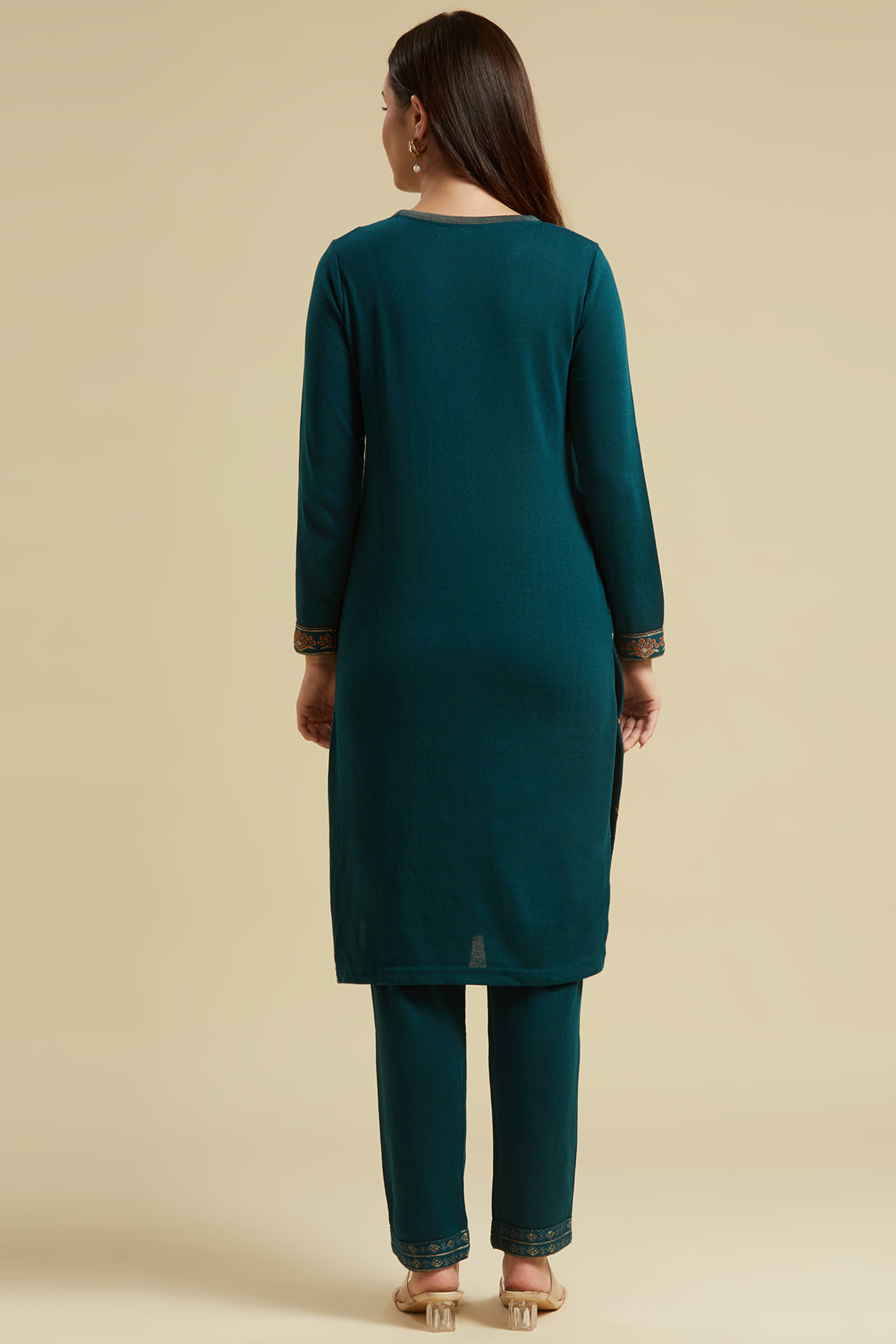 Dark Teal Woolen Straight Kurti