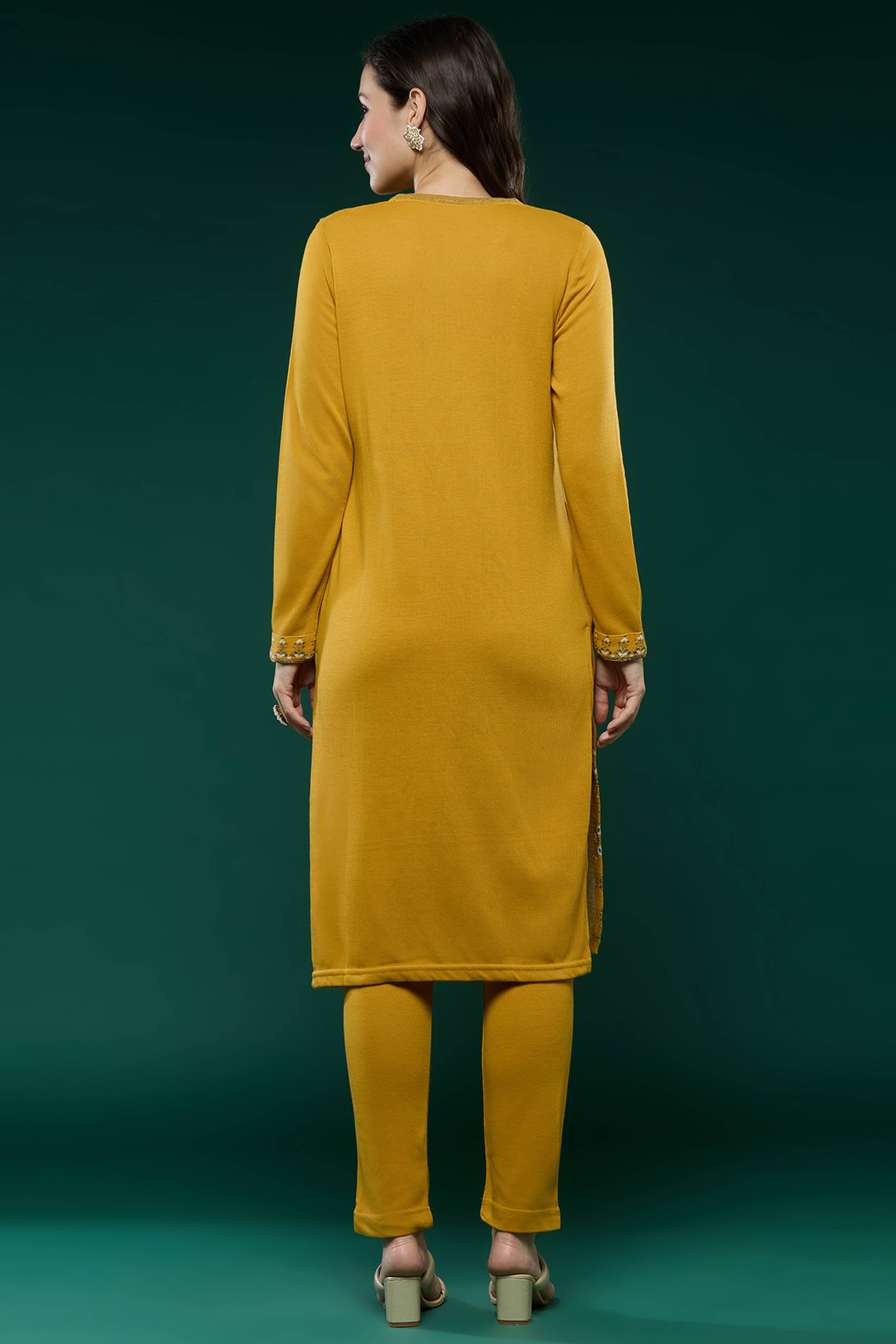 Mustard Woolen Straight Kurti