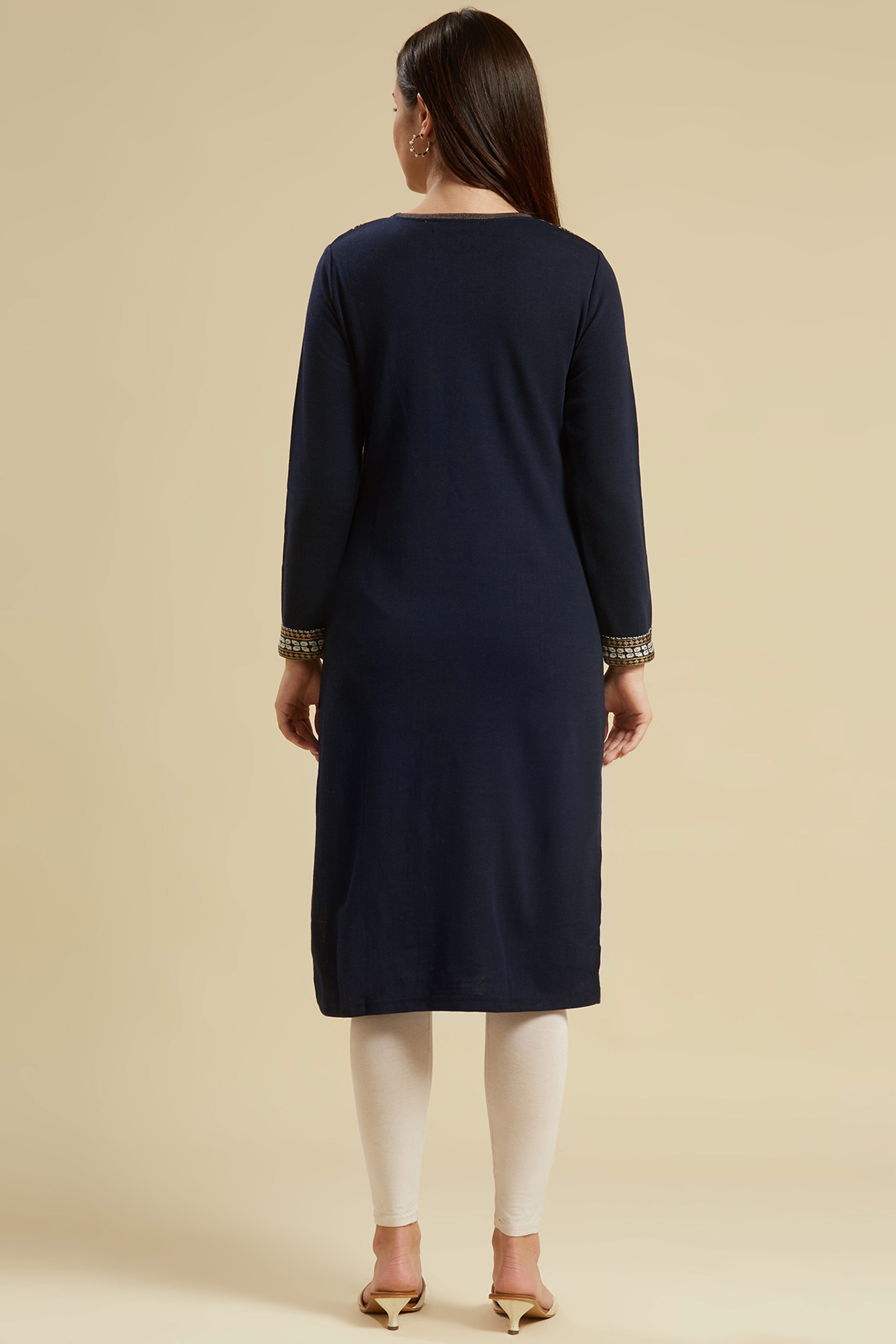 Navy Blue Woolen Straight Kurti