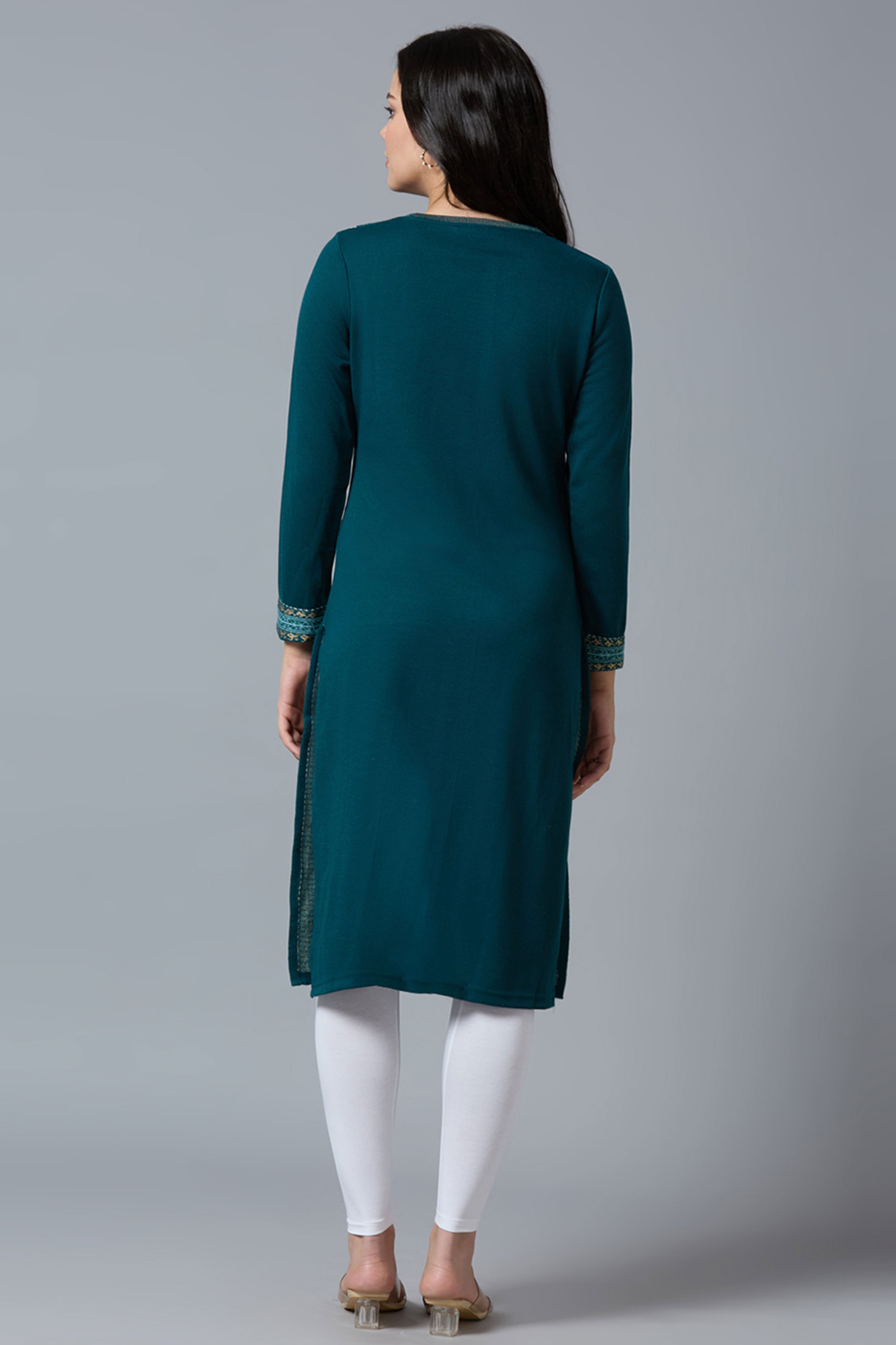 Dark Teal Woolen Straight Kurti