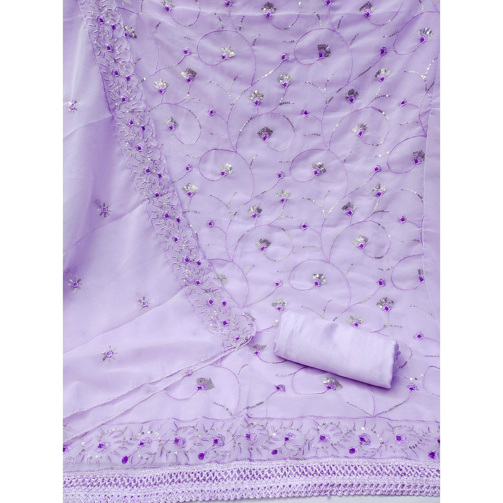 Lavender  Floral Sequins Embroidered Georgette Dress Material
