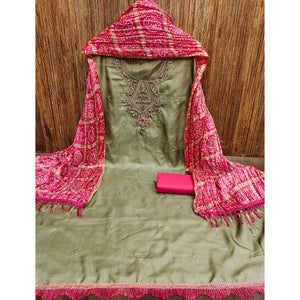 Green Floral Sequins Embroidered Cotton Silk Dress Material