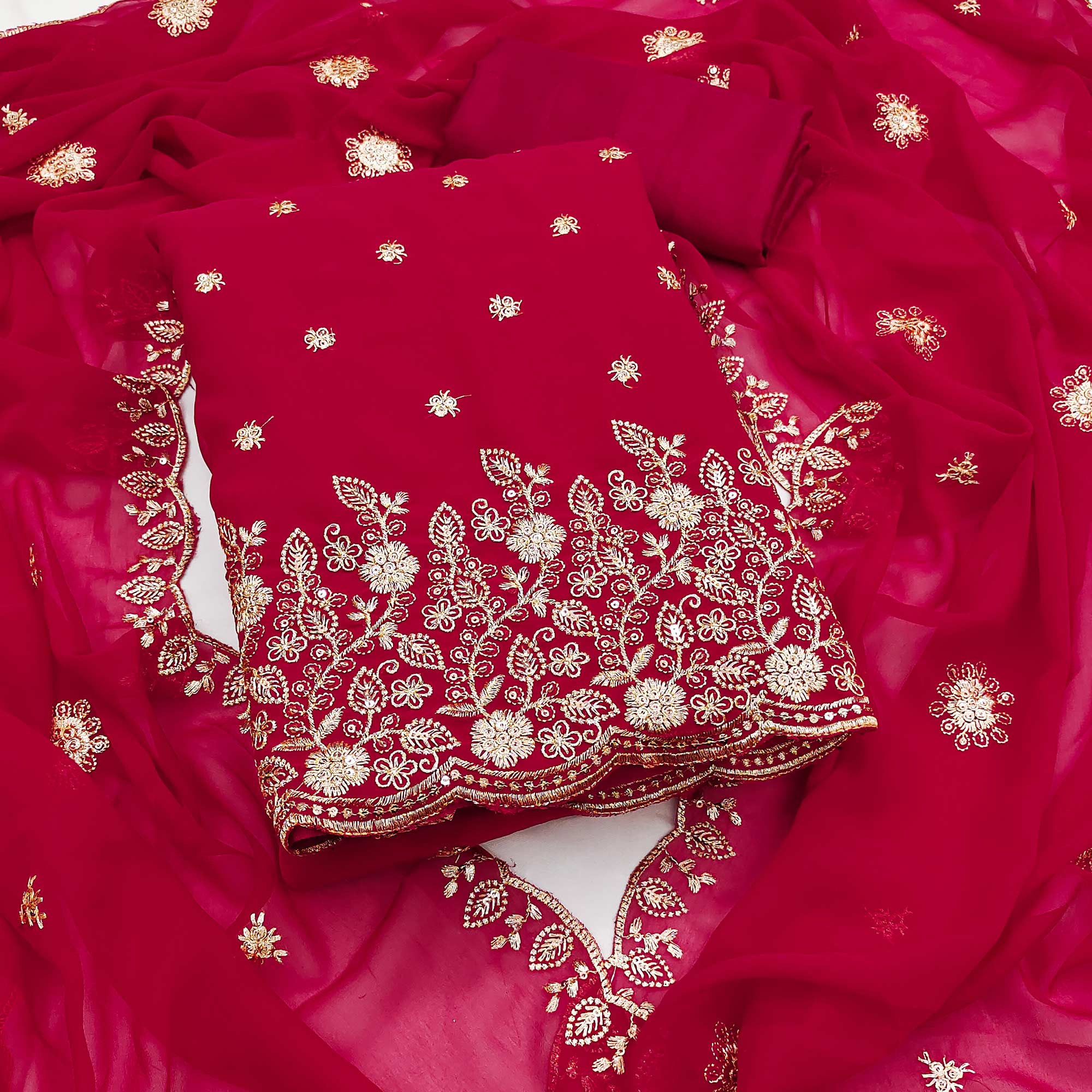 Pink Floral Sequins Embroidered Georgette Dress Material