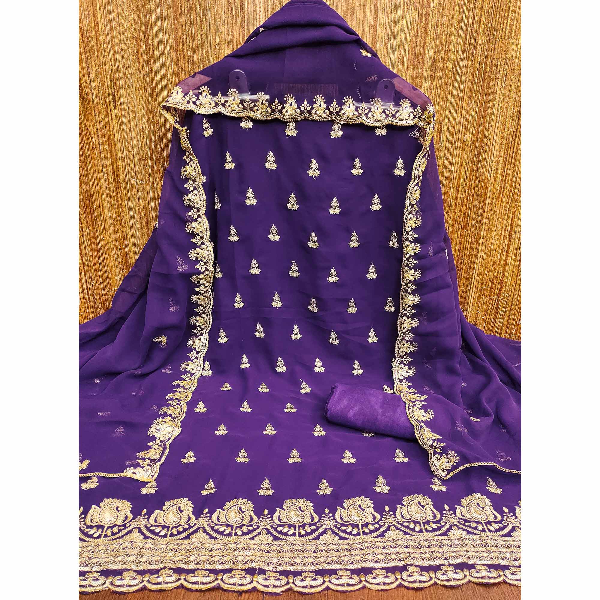 Purple Georgette Dress Material with Sparkling Sequin Embroidery