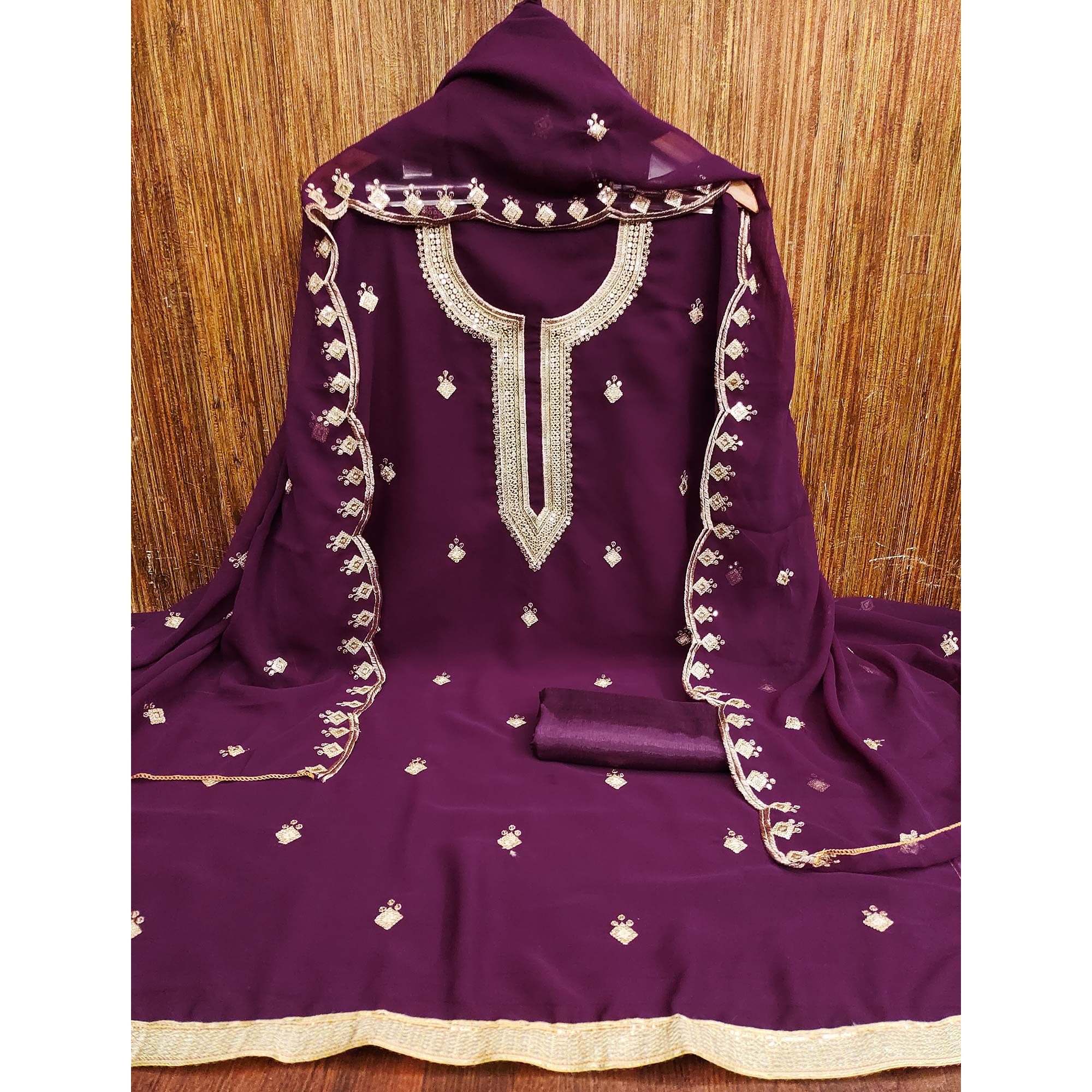 Rich Purple Georgette Dress Material With Dazzling Sequins Embroidery