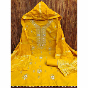 Mustard Pure Cotton Dress Material with Elegant Embroidery