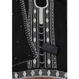 Black Star Georgette Suit Fabric Highlighted with Fine Thread Embroidery Work