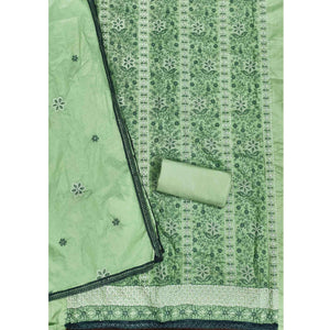 Pista Green Floral Embroidered Pure Cotton Dress Material