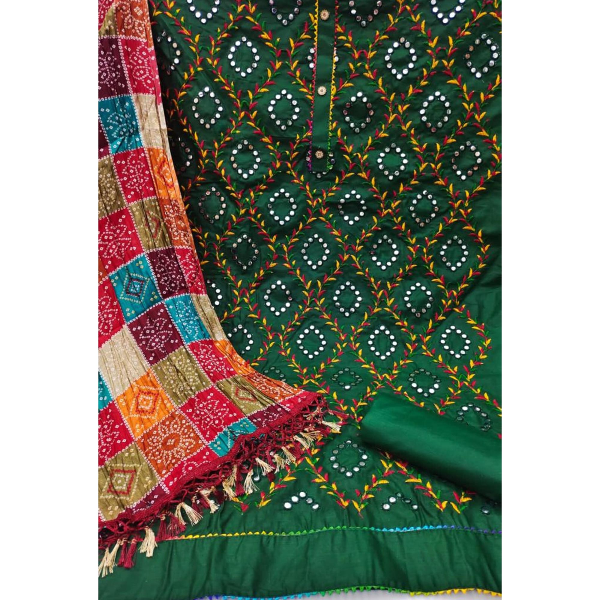 Green Embroidered Cotton Blend Dress Material
