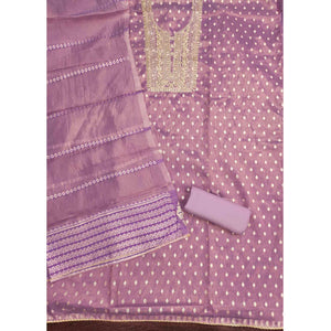 Classic Lavender Butti Weaving Shimmer Dress Material Enhanced With Sequins Cording Embroidery