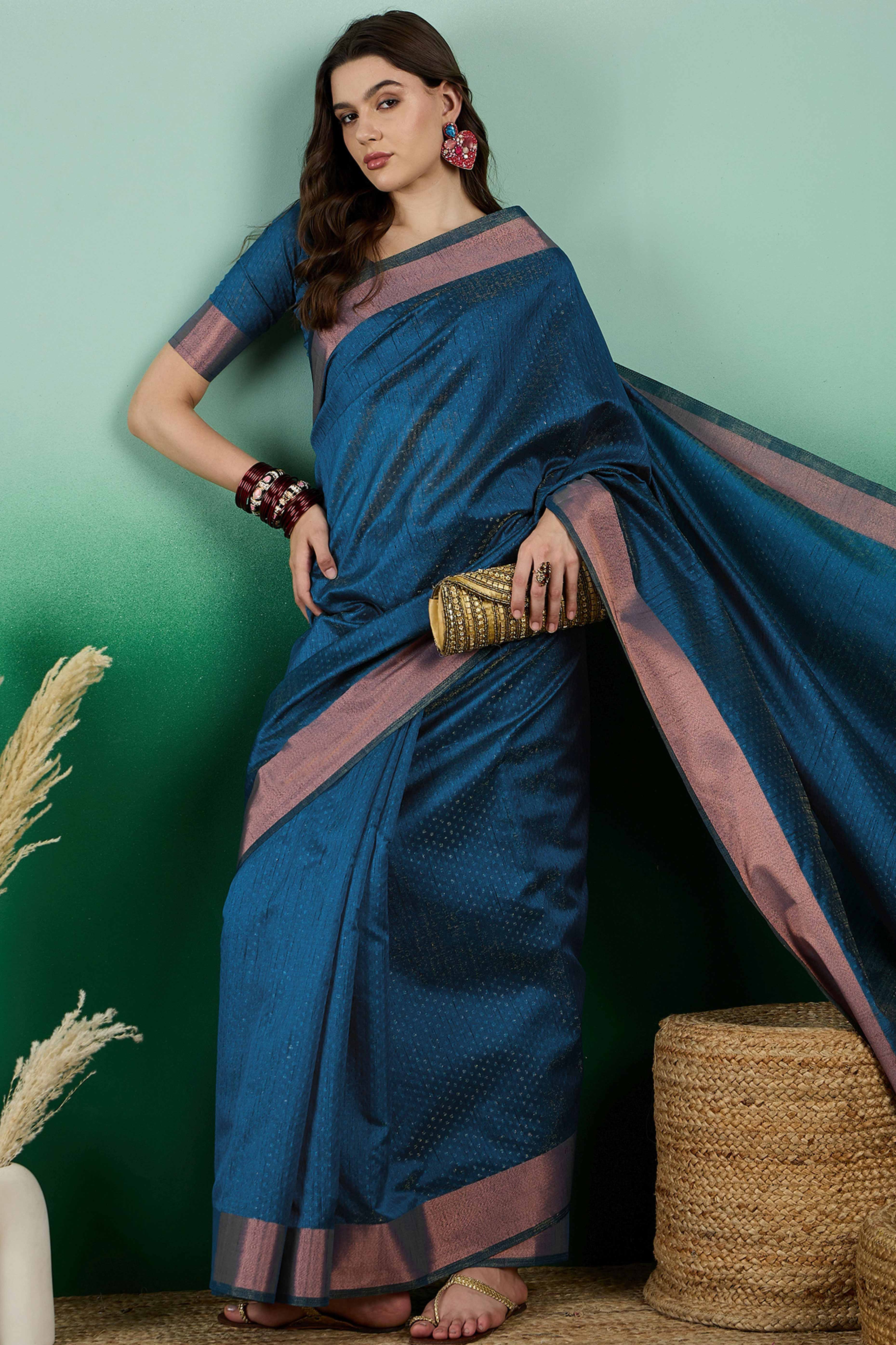 Blue Khadi Organza Saree Intricate Weaving & Sparkling Sequins with Tassel Pallu