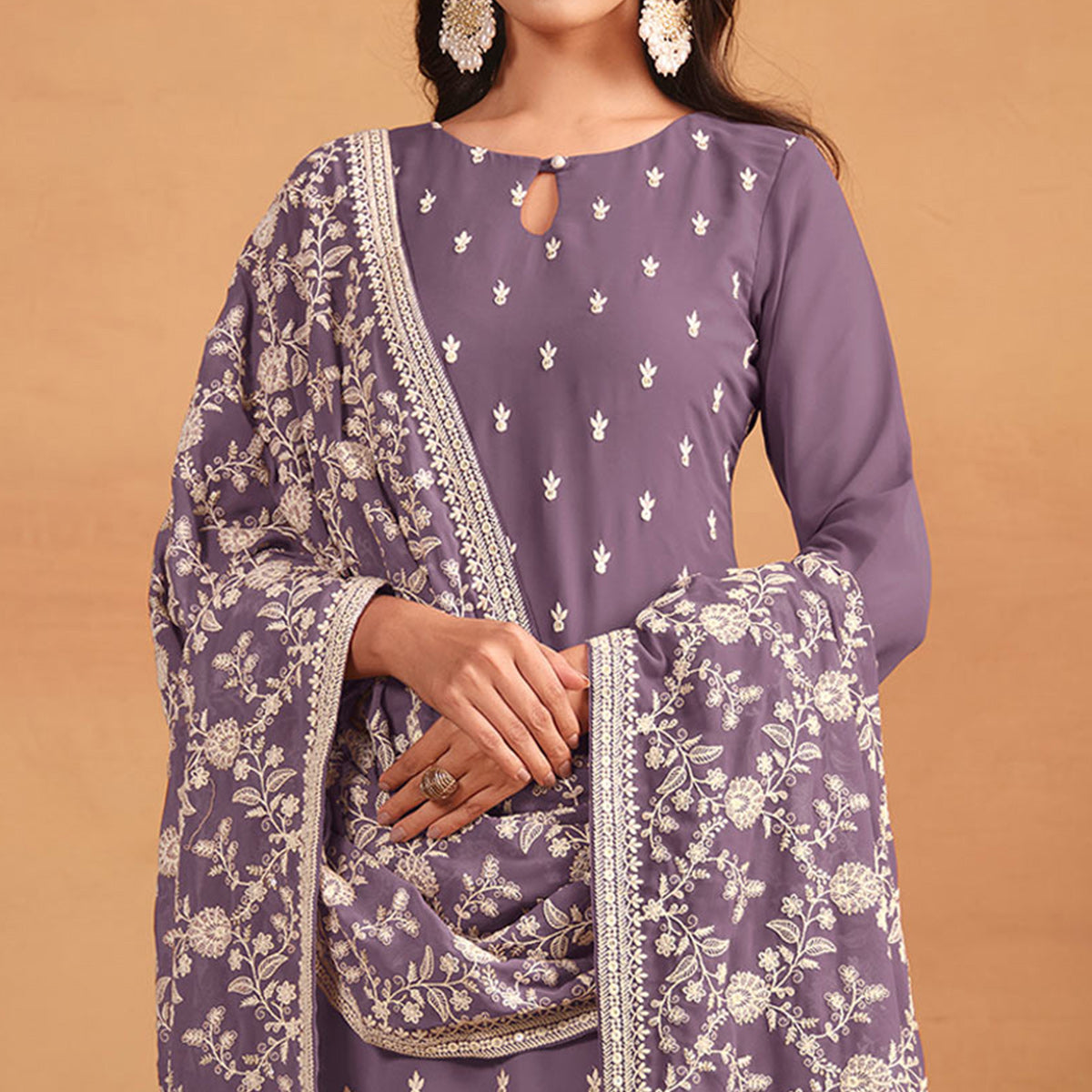 Purple Sequins Embroidered Georgette Semi Stitched Salwar Suit