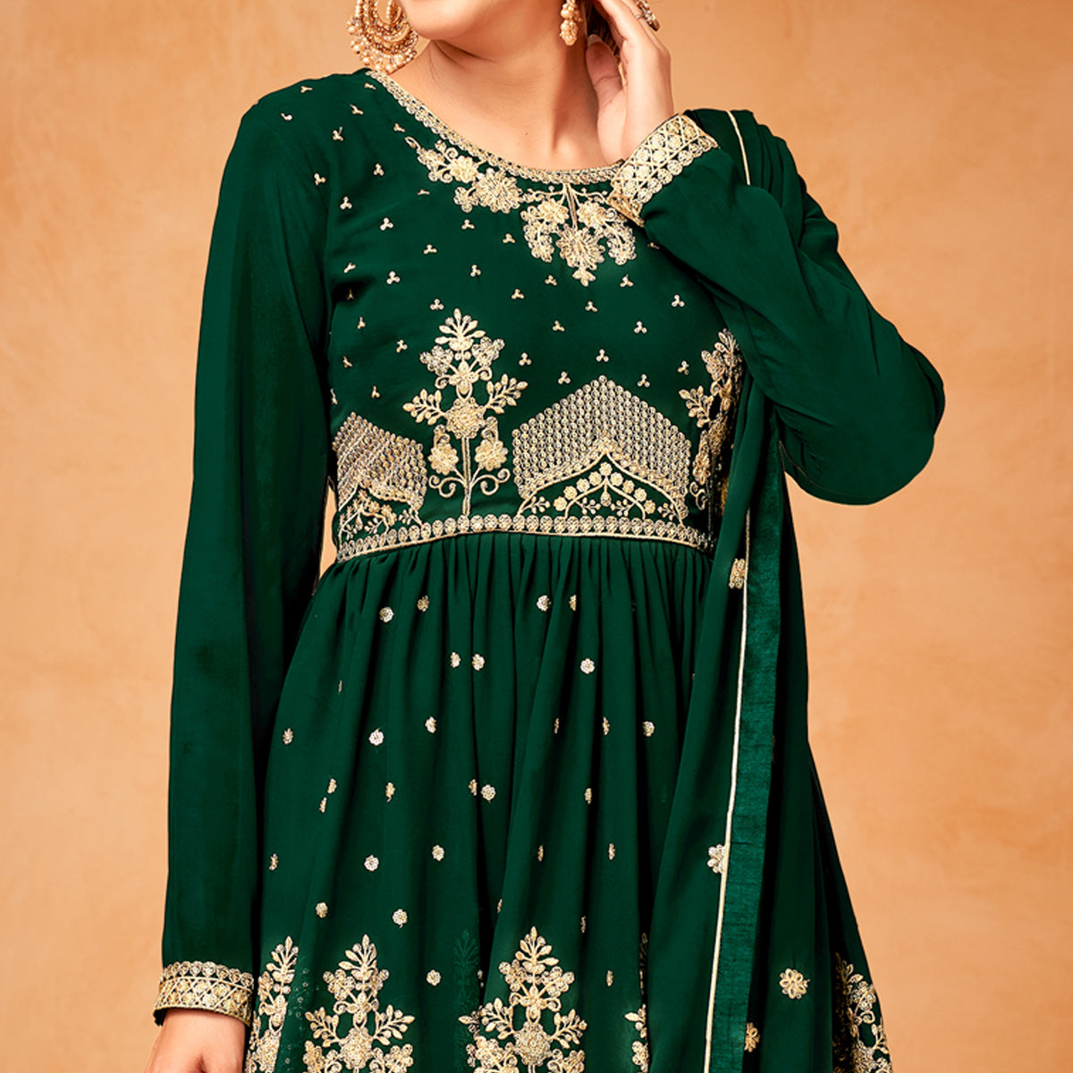 Green Floral Sequin Embroidered Georgette Semi Stitched Suit