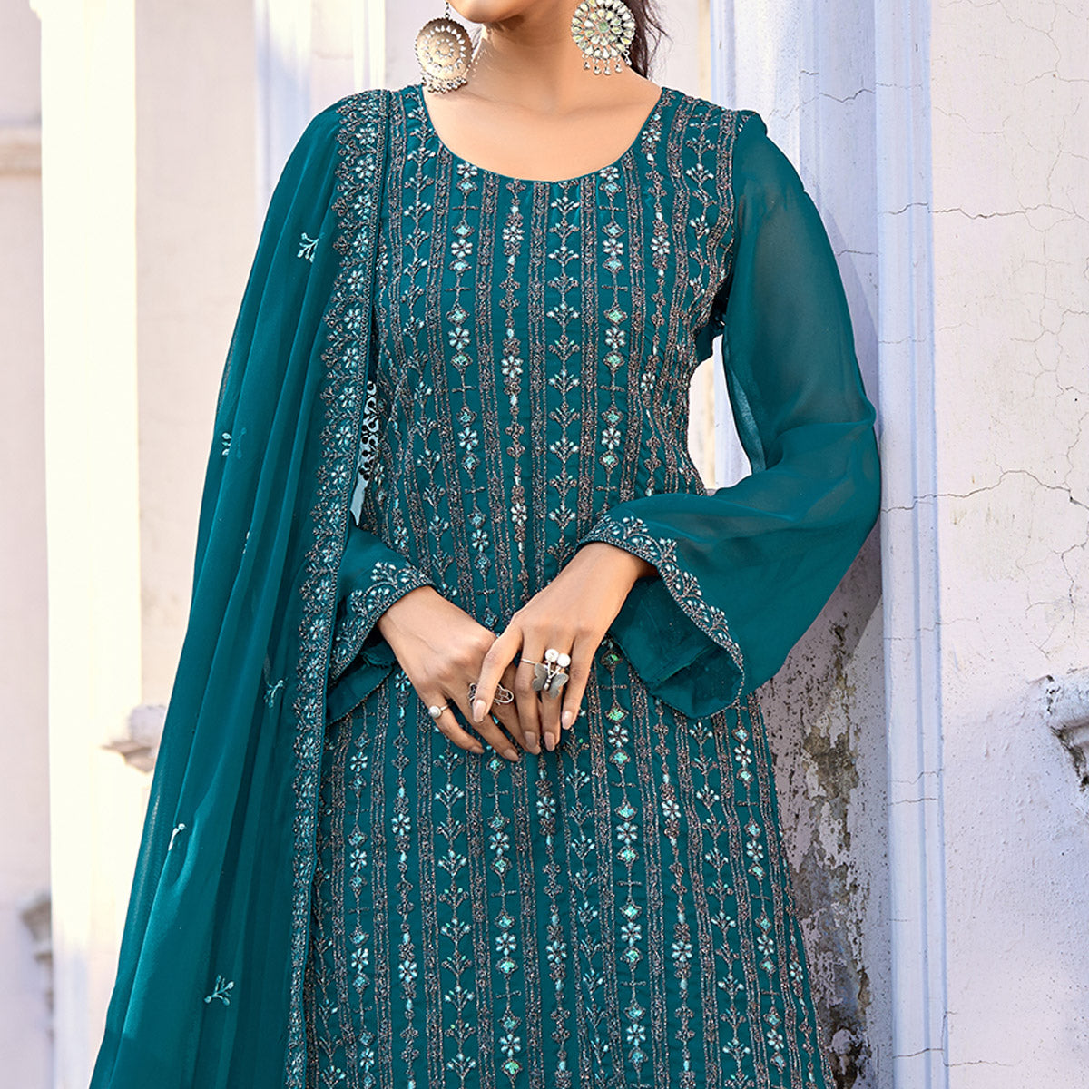 Morpich Floral Embroidered Art Silk Suit