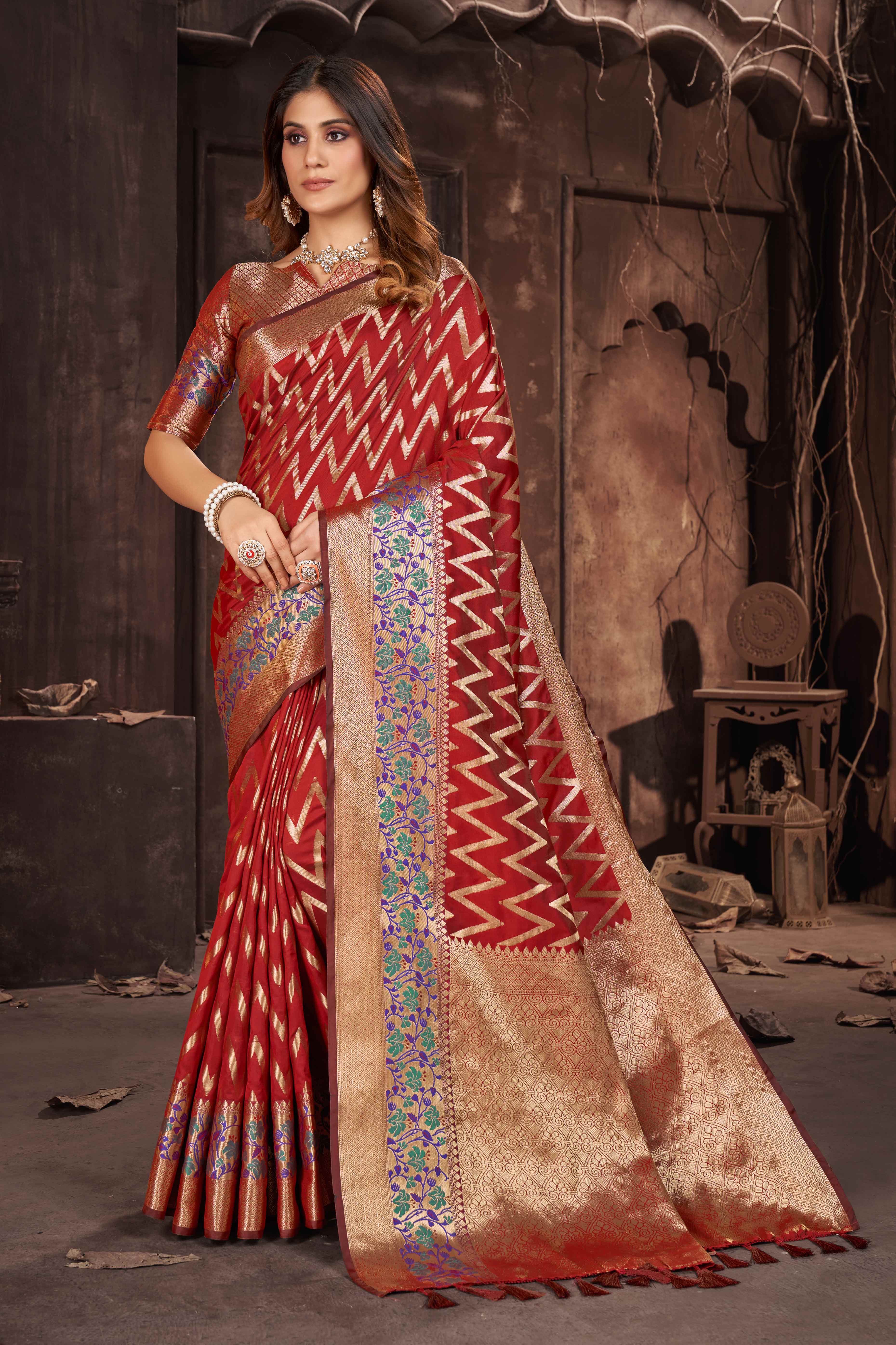 Red Zari Weaving Banarasi Silk Saree
