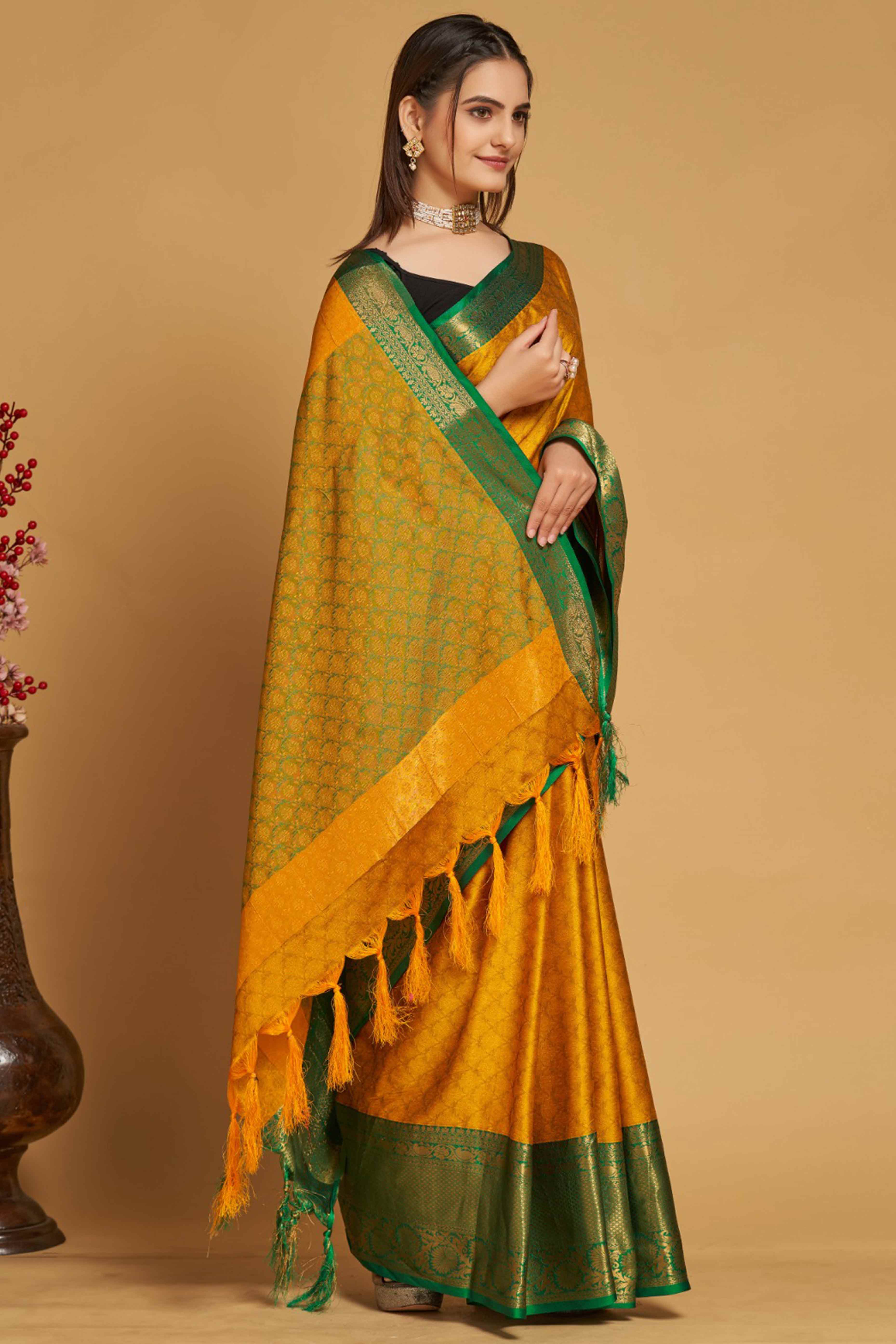 Yellow Zari Weaving Banarasi Silk Saree