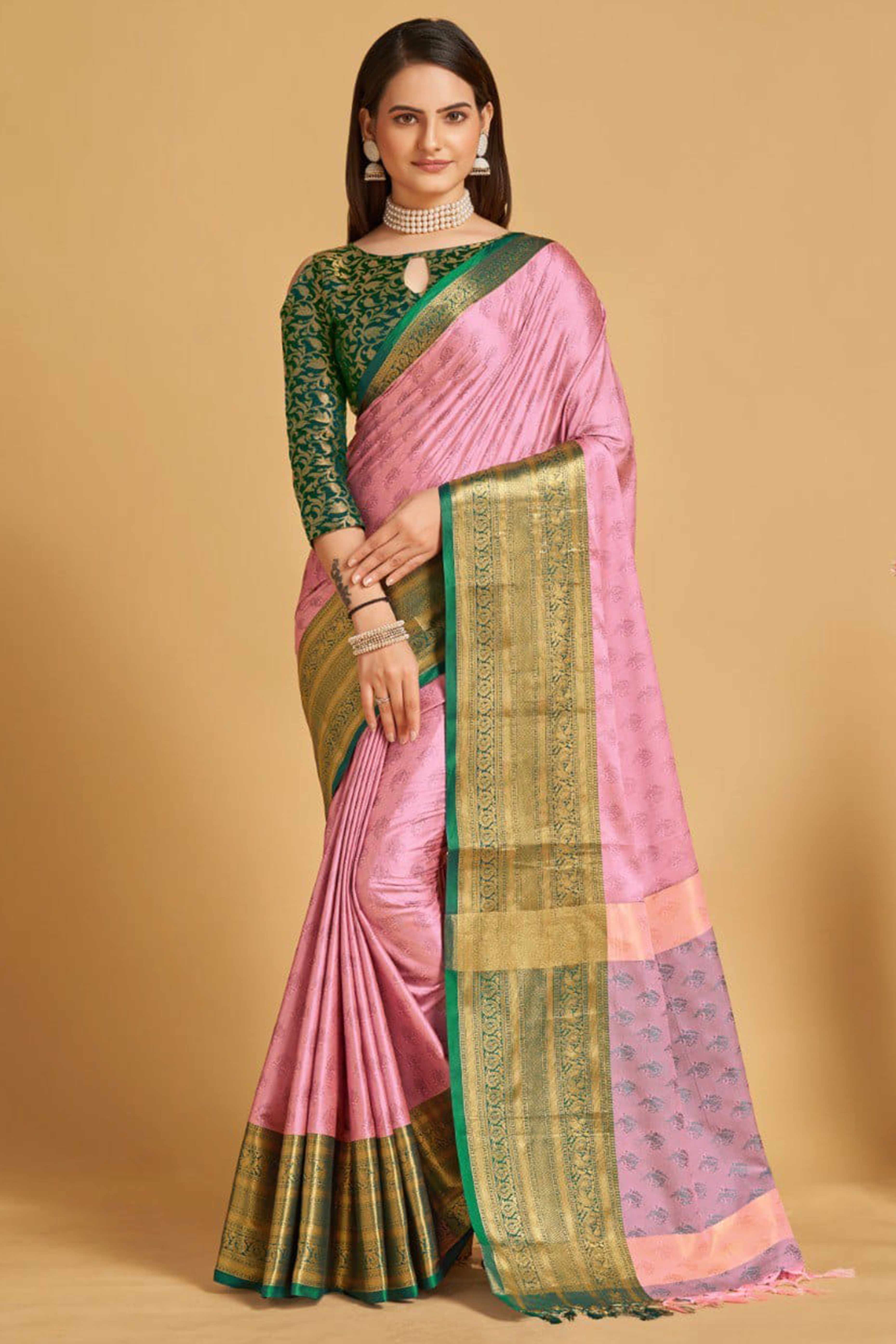 Pink Zari Weaving Banarasi Silk Saree