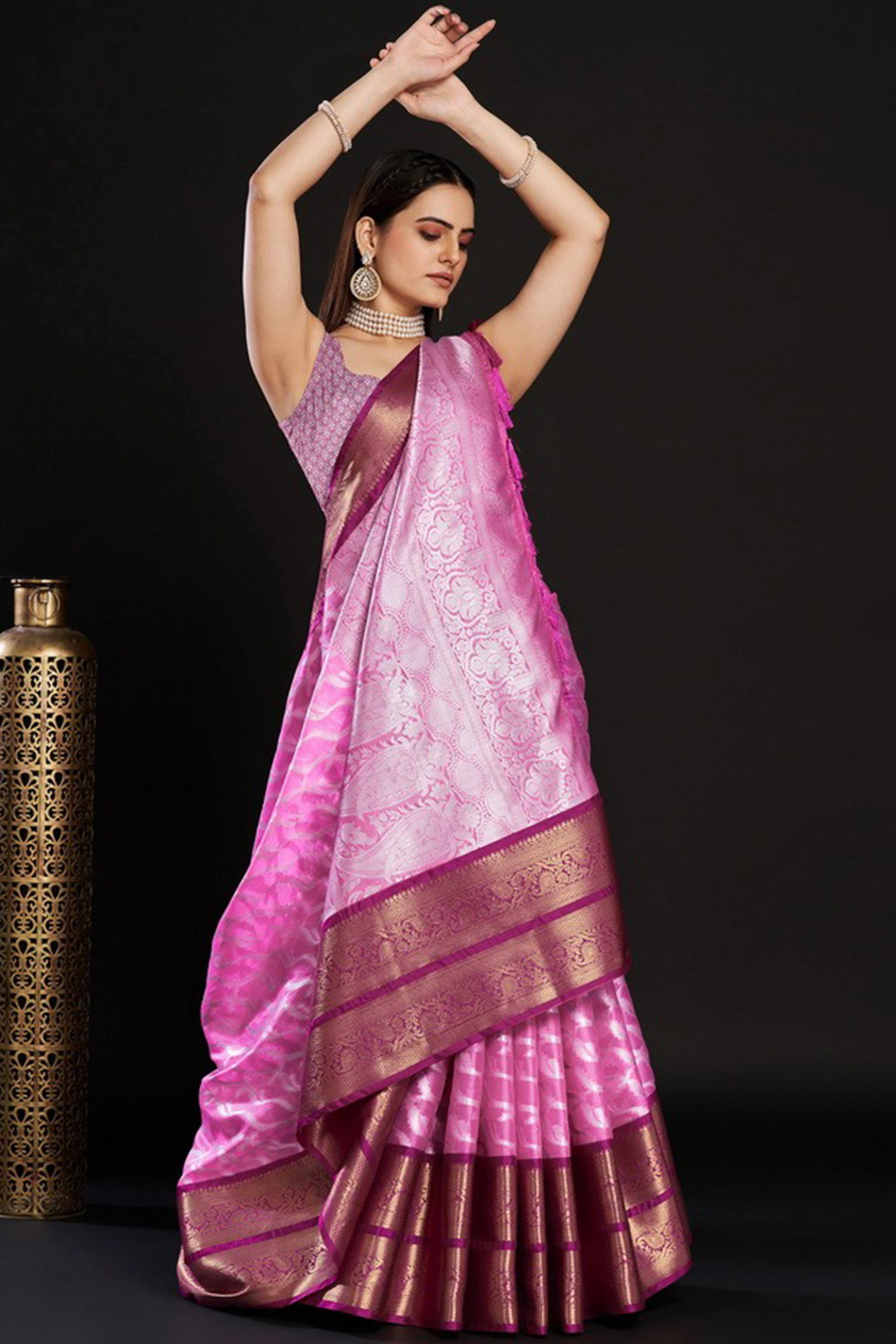 Pink Zari Weaving Kanjivaram Silk Saree